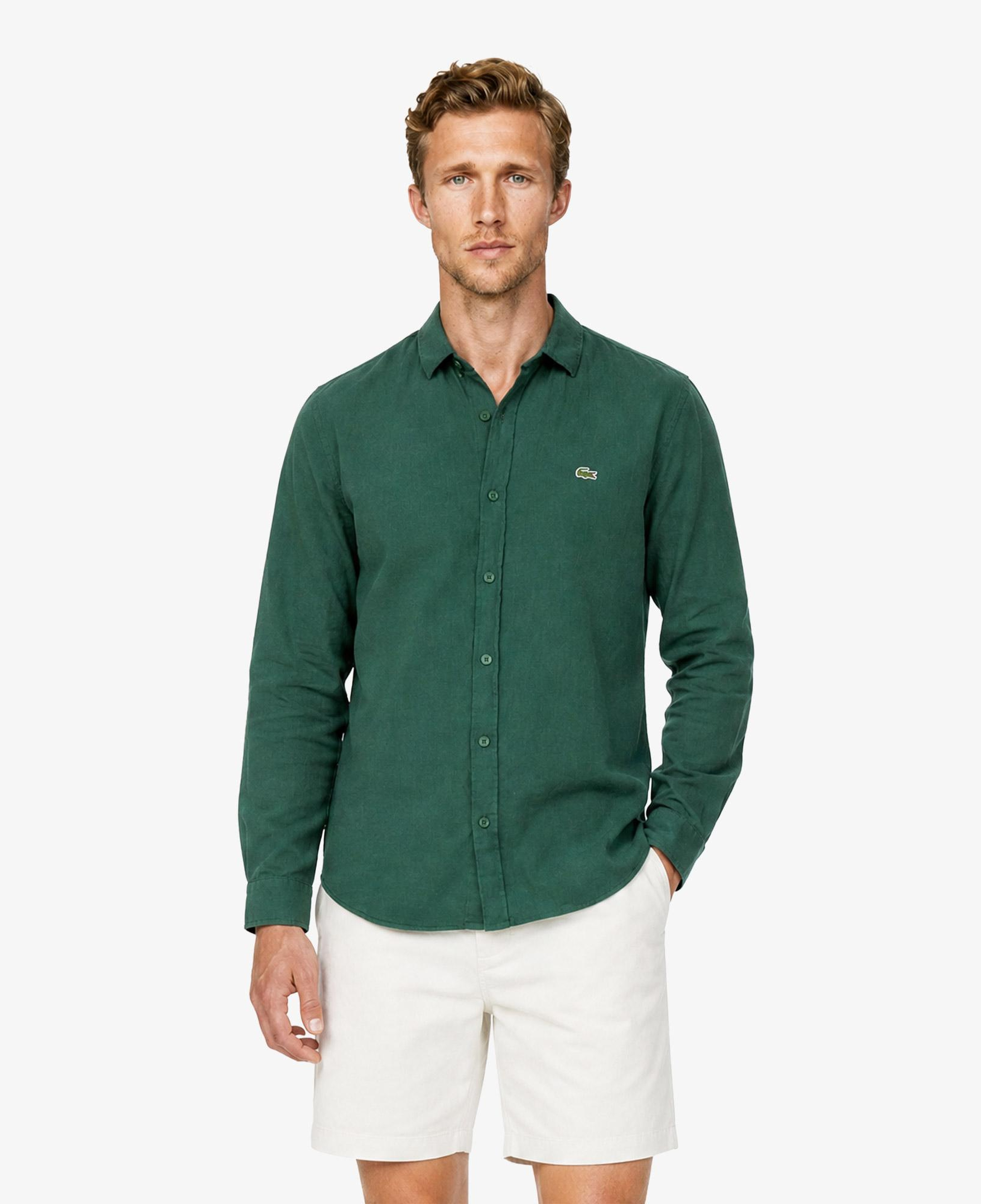Erkek Regular Fit Keten Yeşil Gömlek