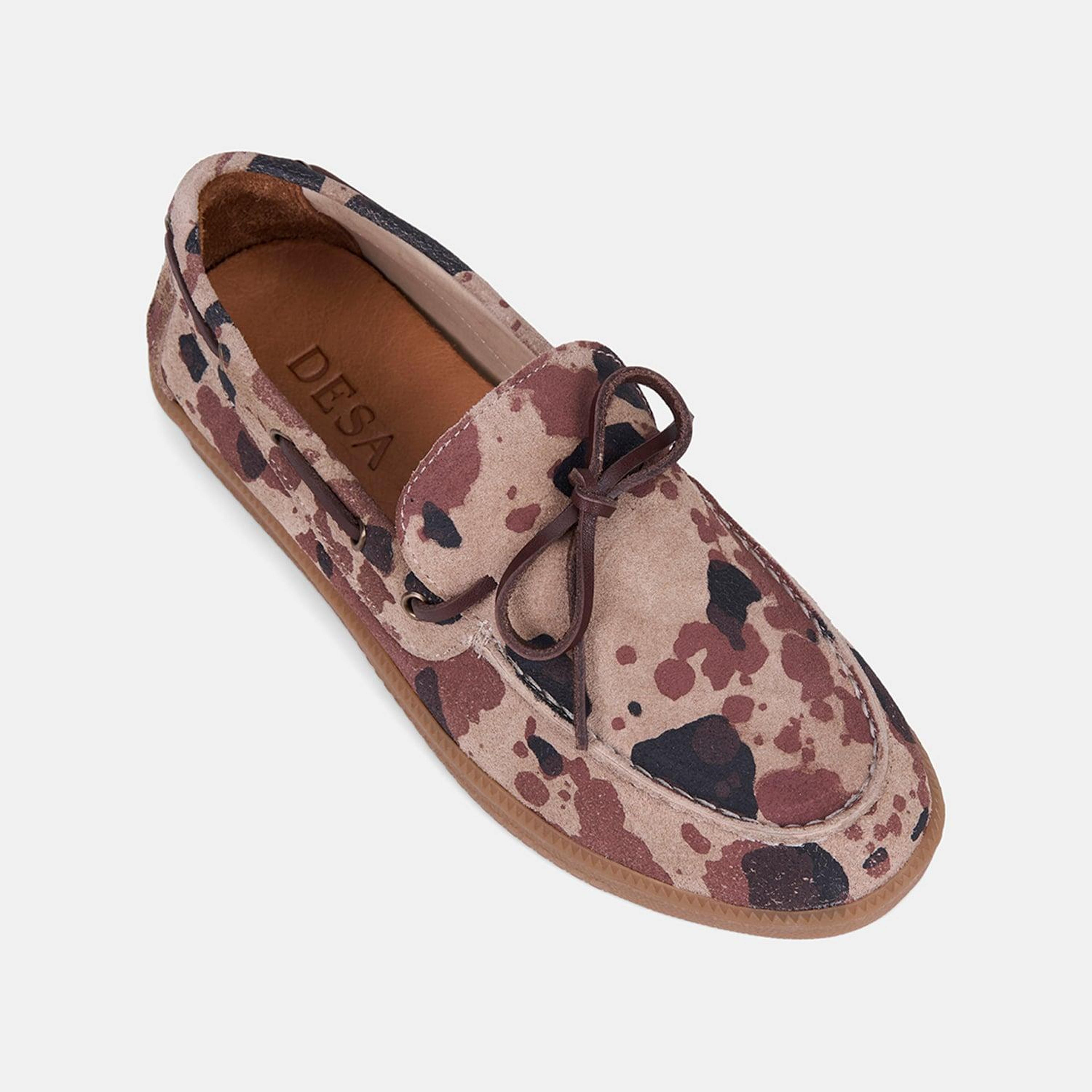 Kadın Bej Bağcıklı Renkli Baskı Detaylı Süet Loafer