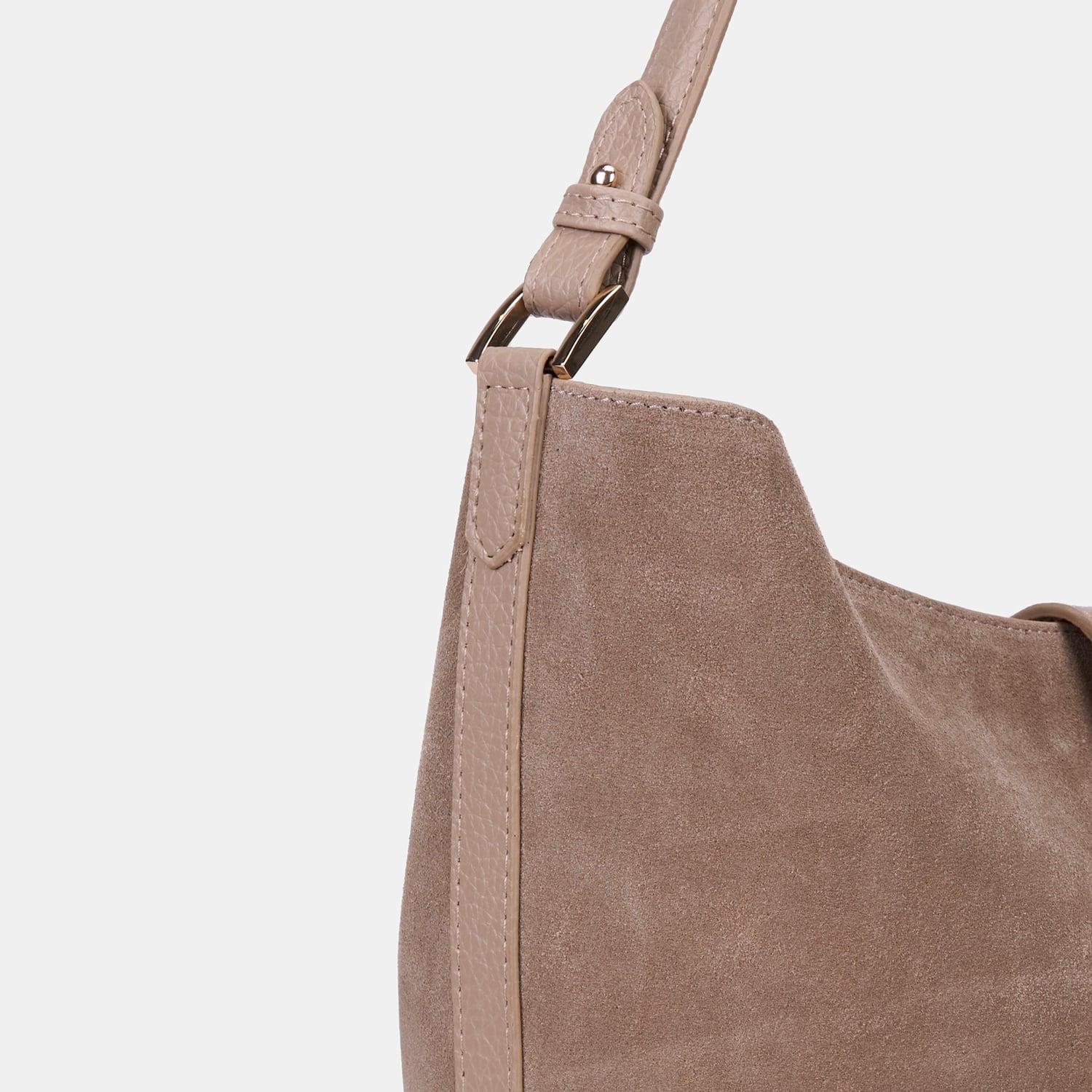 Kadın Bej Gold Tokalı Süet Omuz Çantası