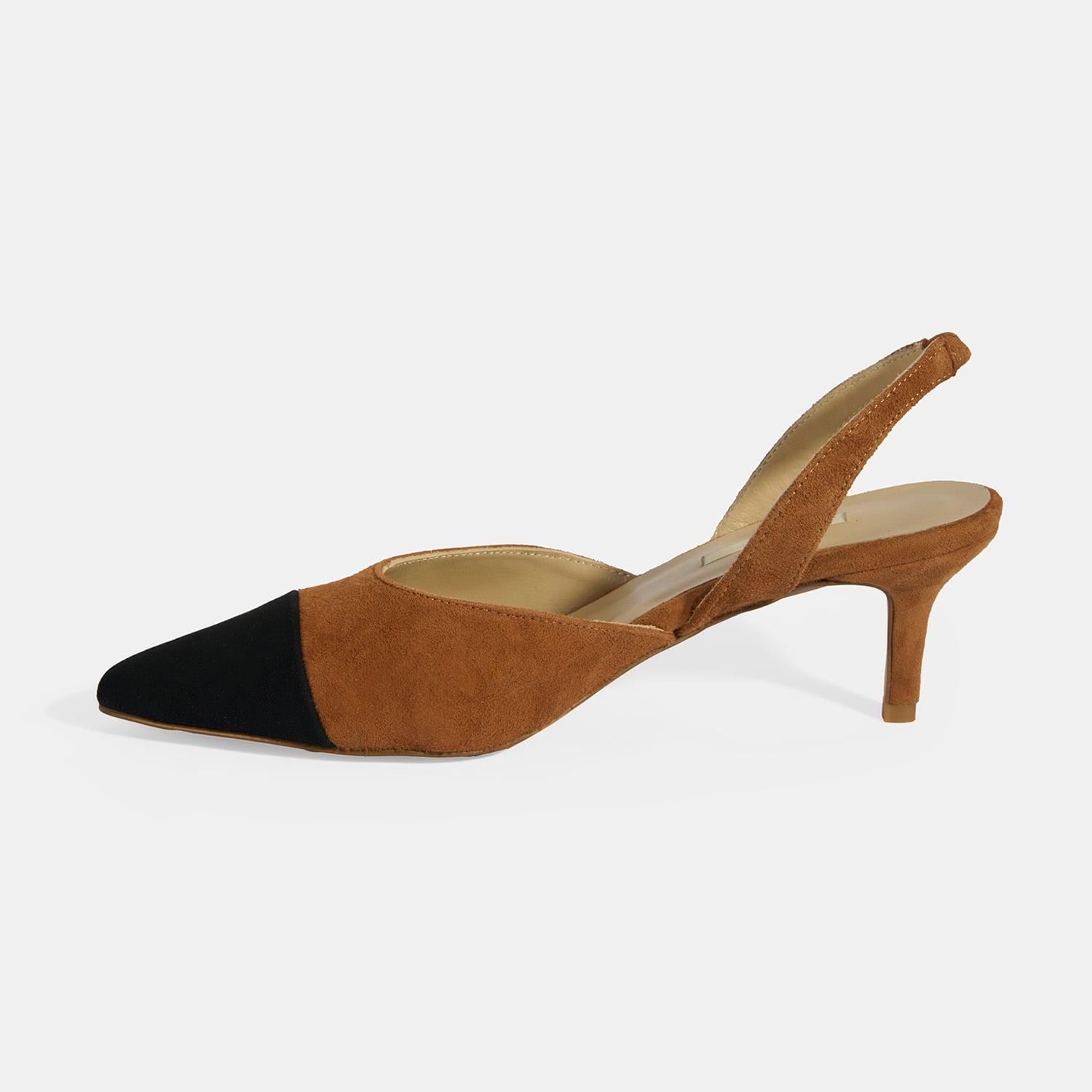 Kadın Taba Slingback Süet Topuklu Ayakkabı