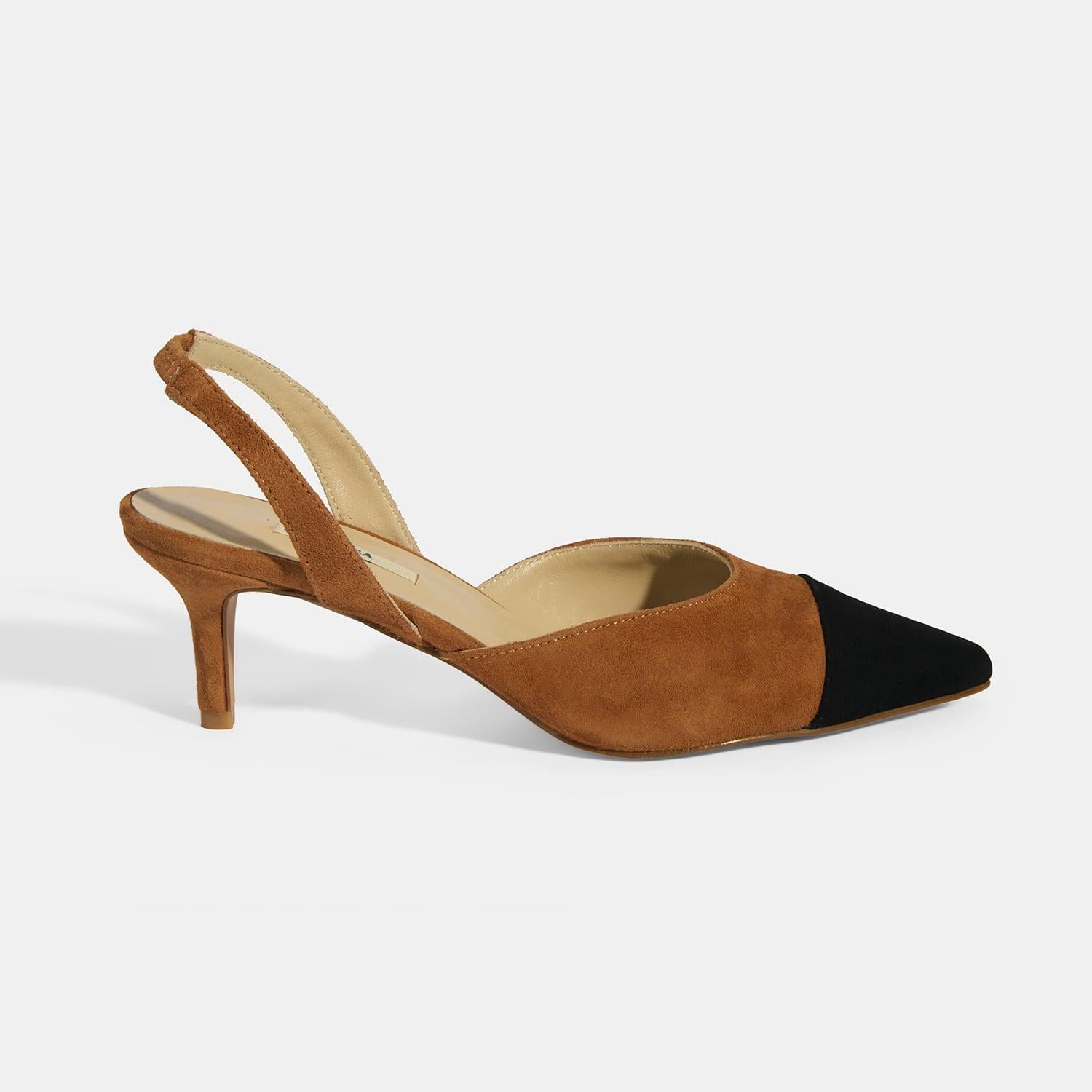 Kadın Taba Slingback Süet Topuklu Ayakkabı