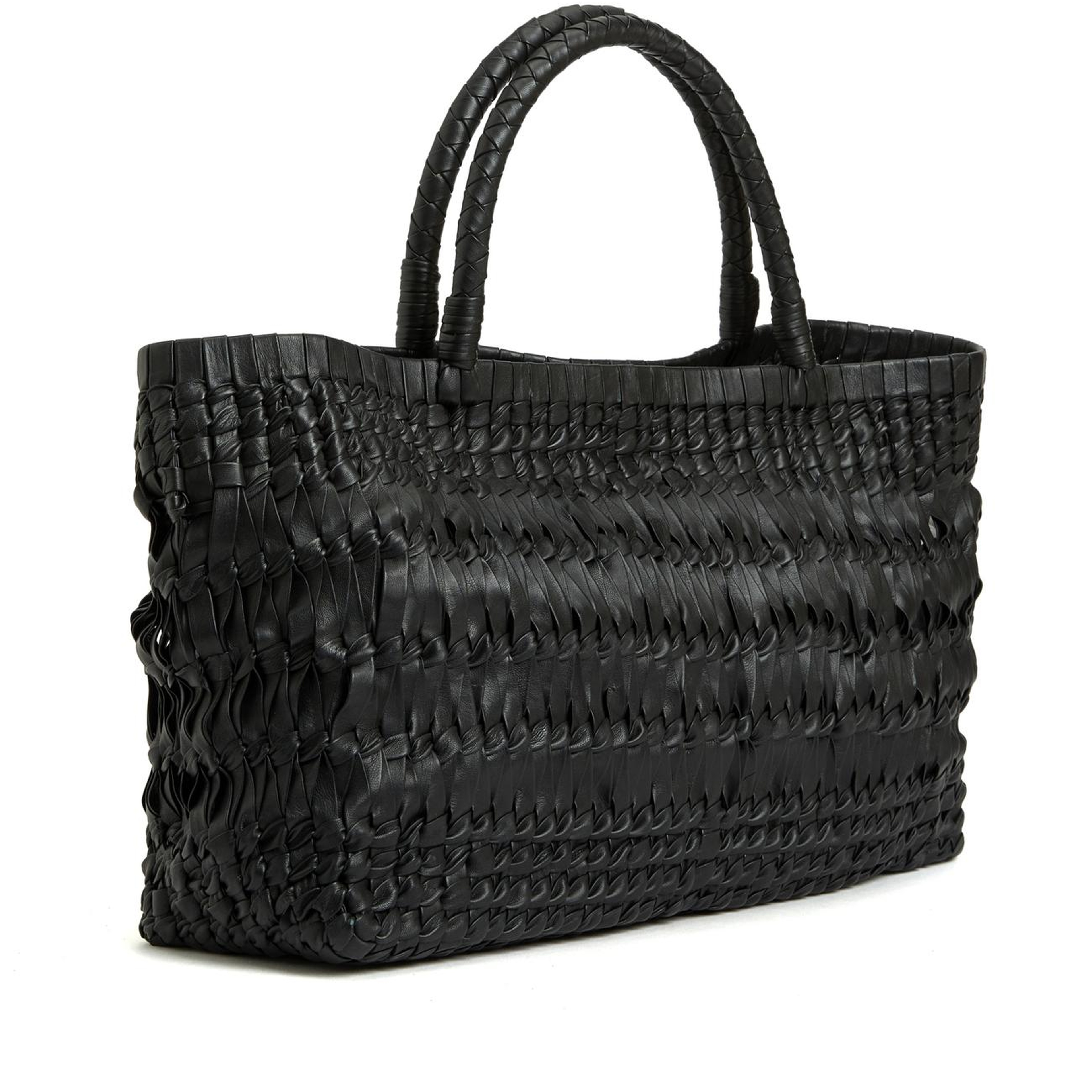 George Hogg Kadın Siyah Örgü Deri Shopper Çanta