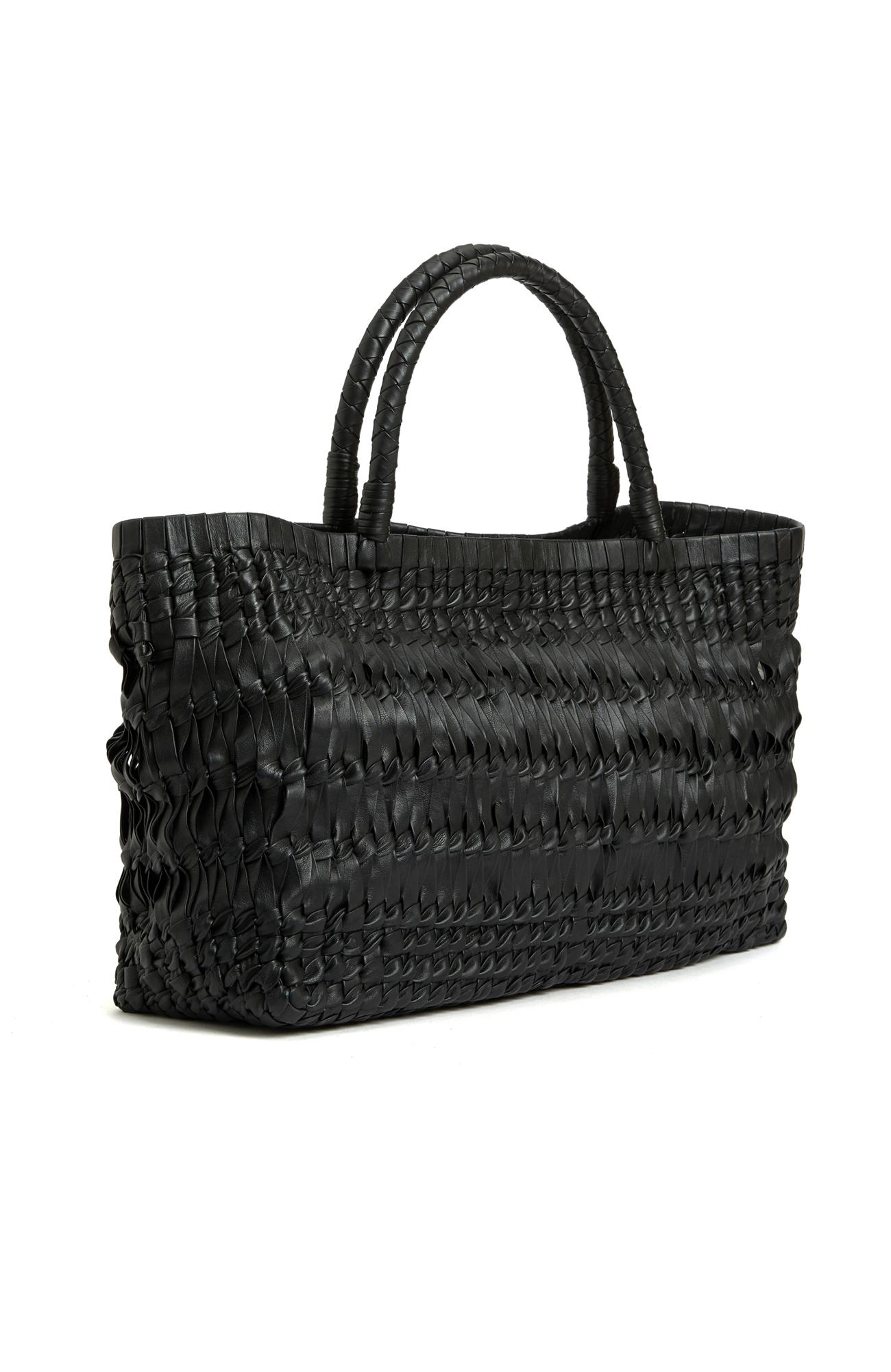 George Hogg Kadın Siyah Örgü Deri Shopper Çanta