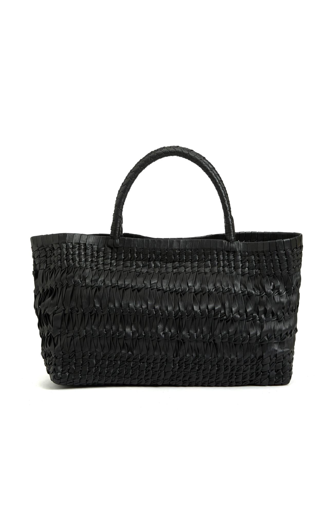 George Hogg Kadın Siyah Örgü Deri Shopper Çanta