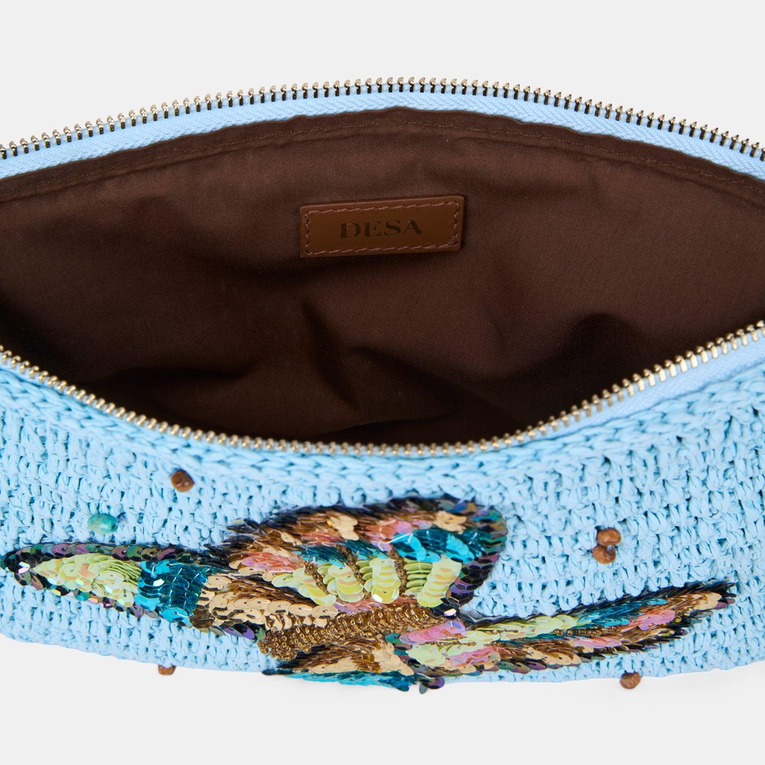 Kadın Mavi Yusufçuk Figürlü Hasır Clutch Çanta