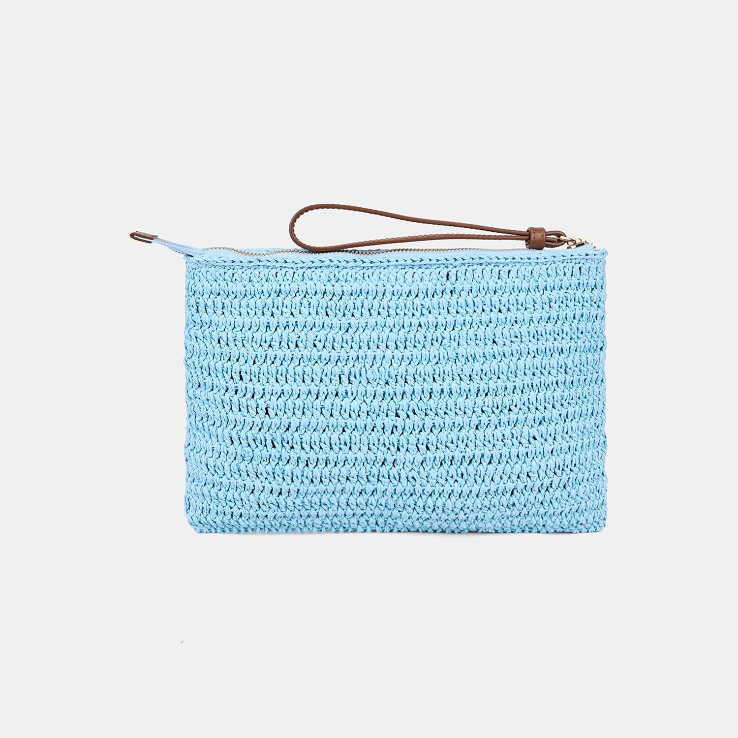Kadın Mavi Yusufçuk Figürlü Hasır Clutch Çanta