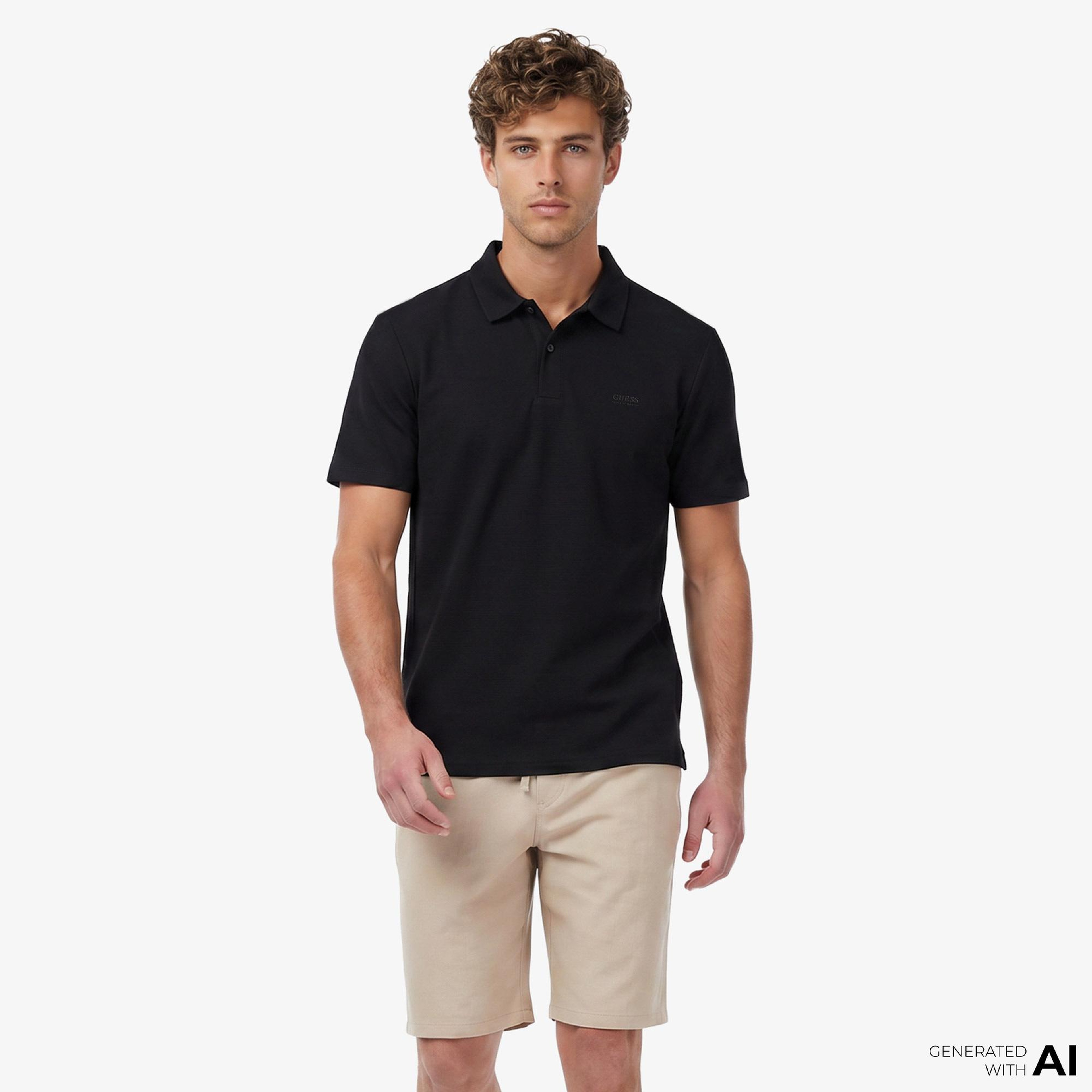Guess Tech Slim Fit Erkek Siyah Polo