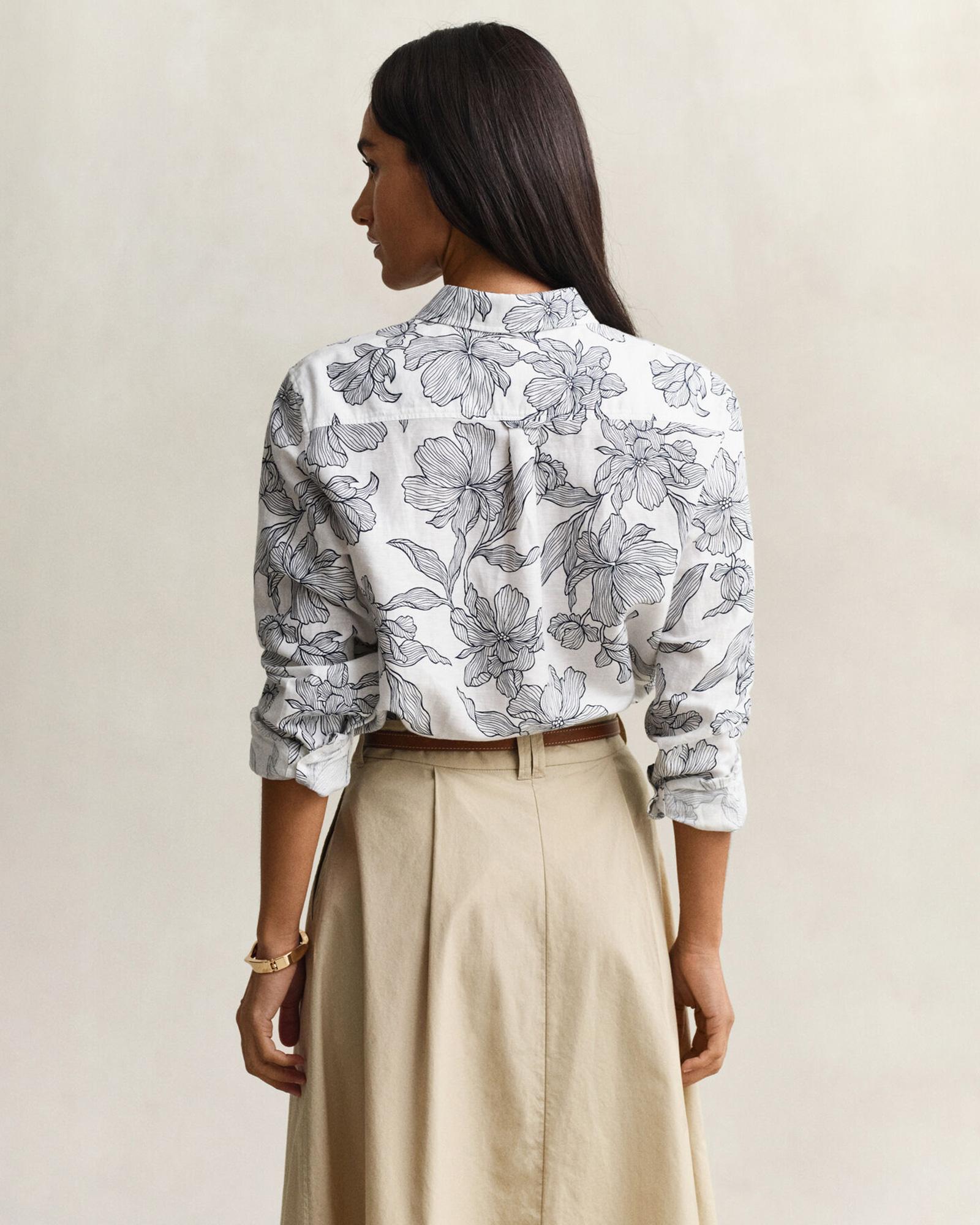GANT Kadın Beyaz Regular Fit Çiçek Desenli Gömlek