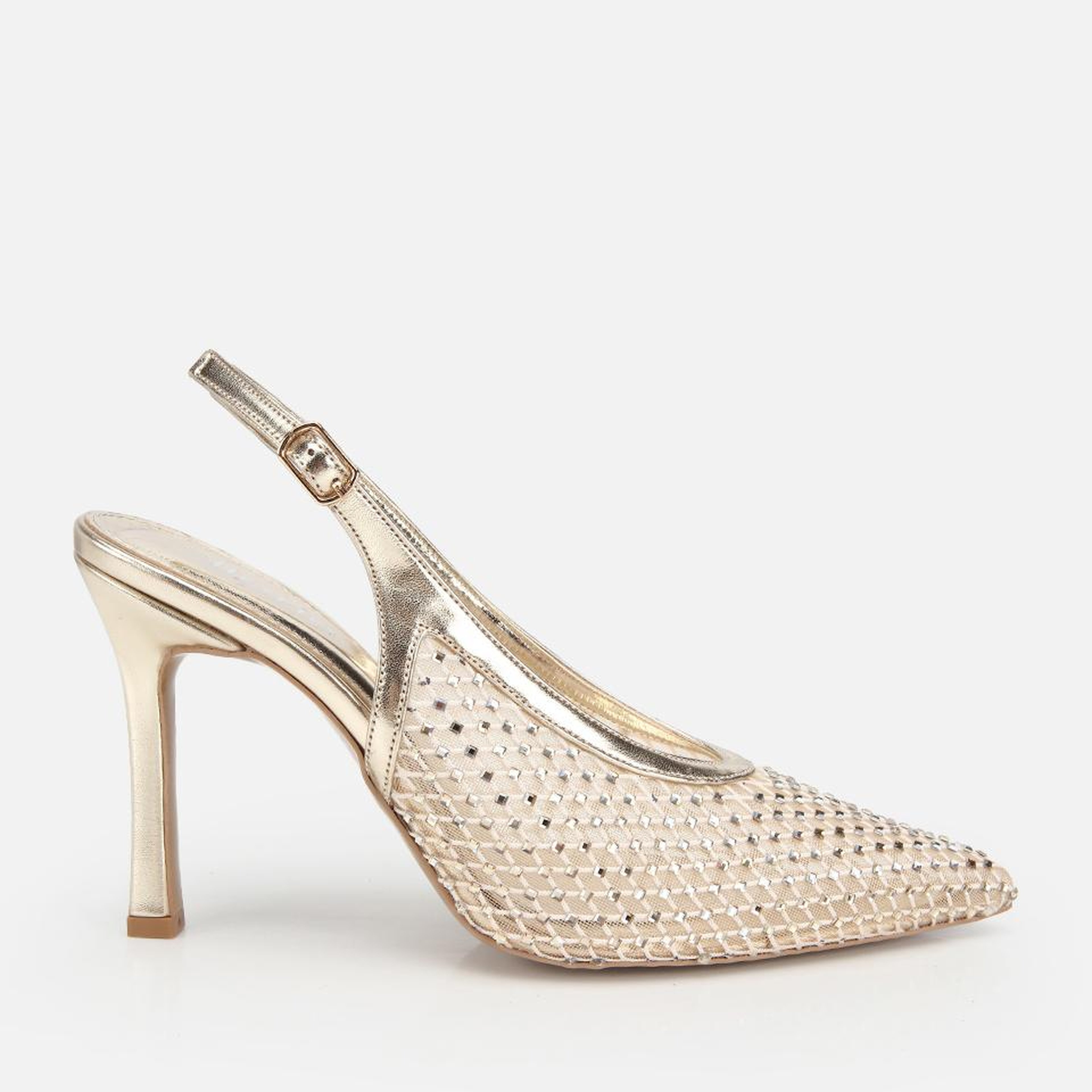 Kadın Gold Taş Detaylı Arkası Açık Stiletto