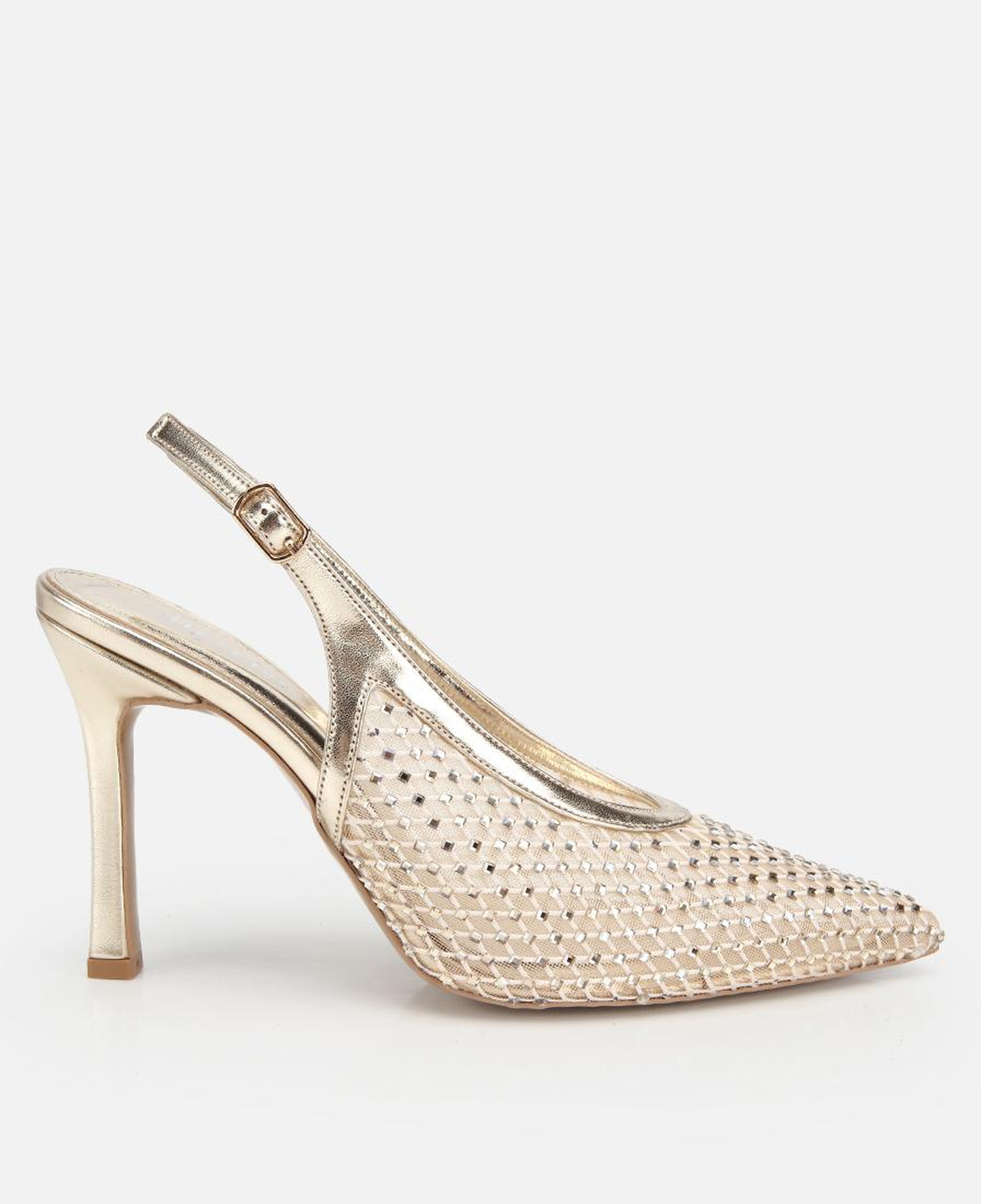 Kadın Gold Taş Detaylı Arkası Açık Stiletto
