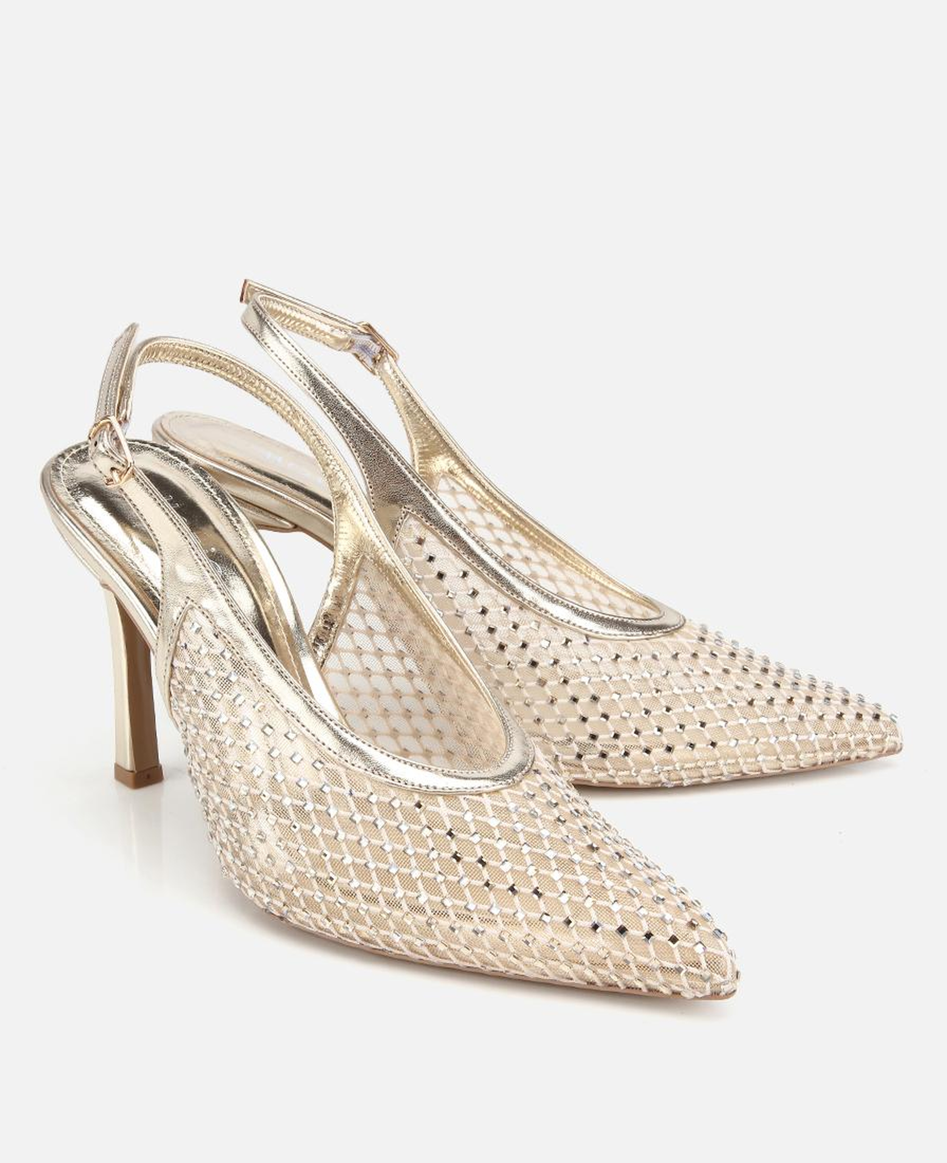 Kadın Gold Taş Detaylı Arkası Açık Stiletto