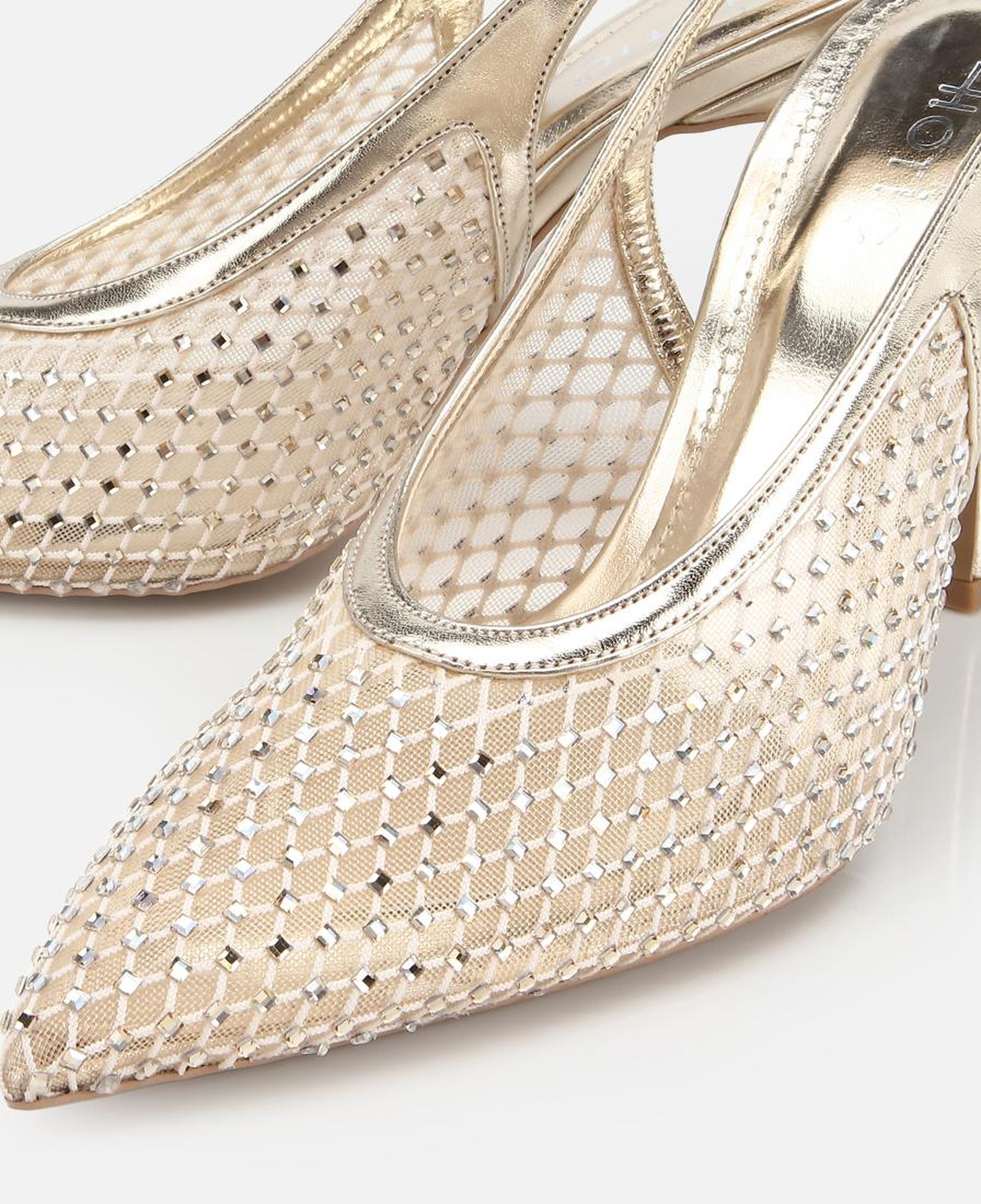 Kadın Gold Taş Detaylı Arkası Açık Stiletto