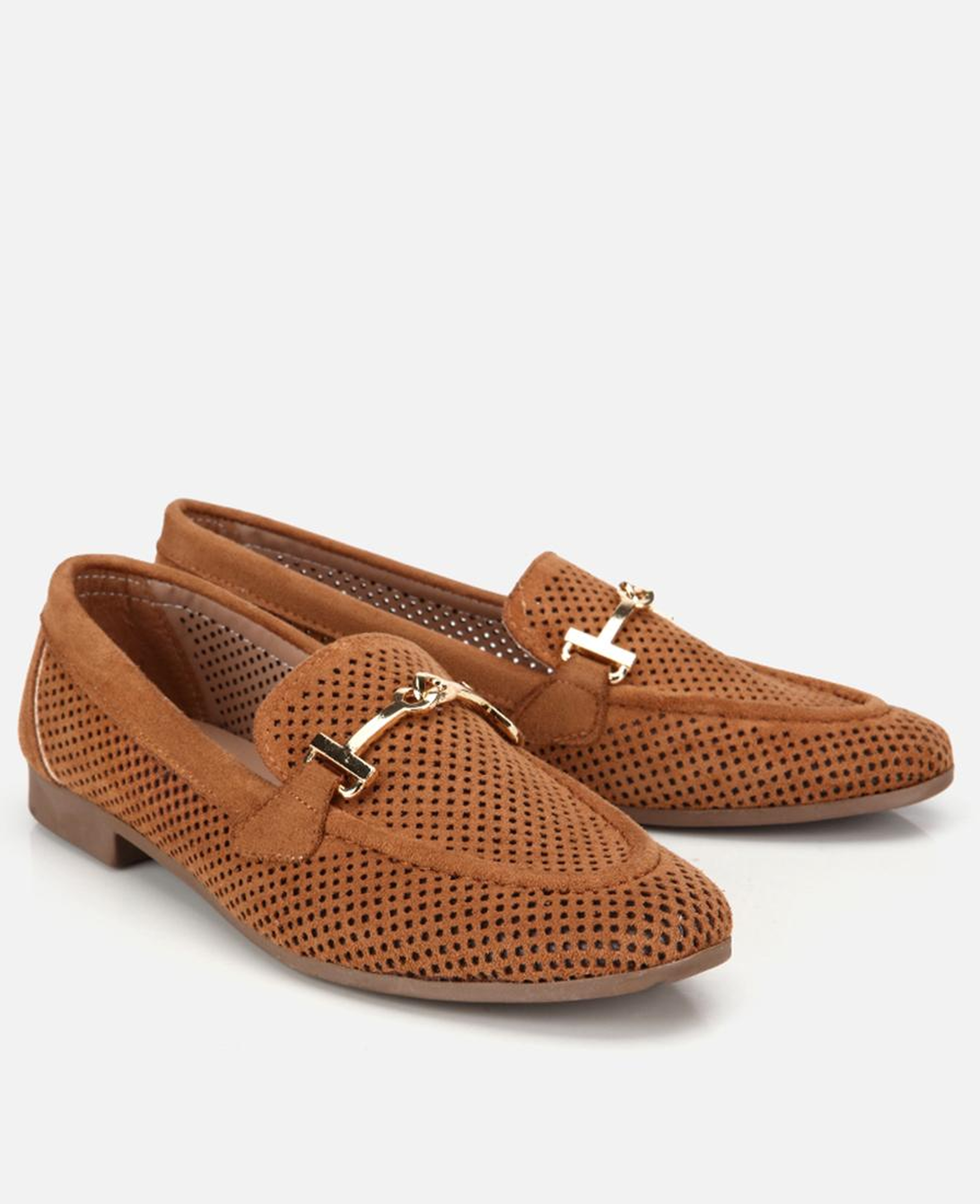 Kadın Taba Süet Tokalı Zımba Detaylı Loafer