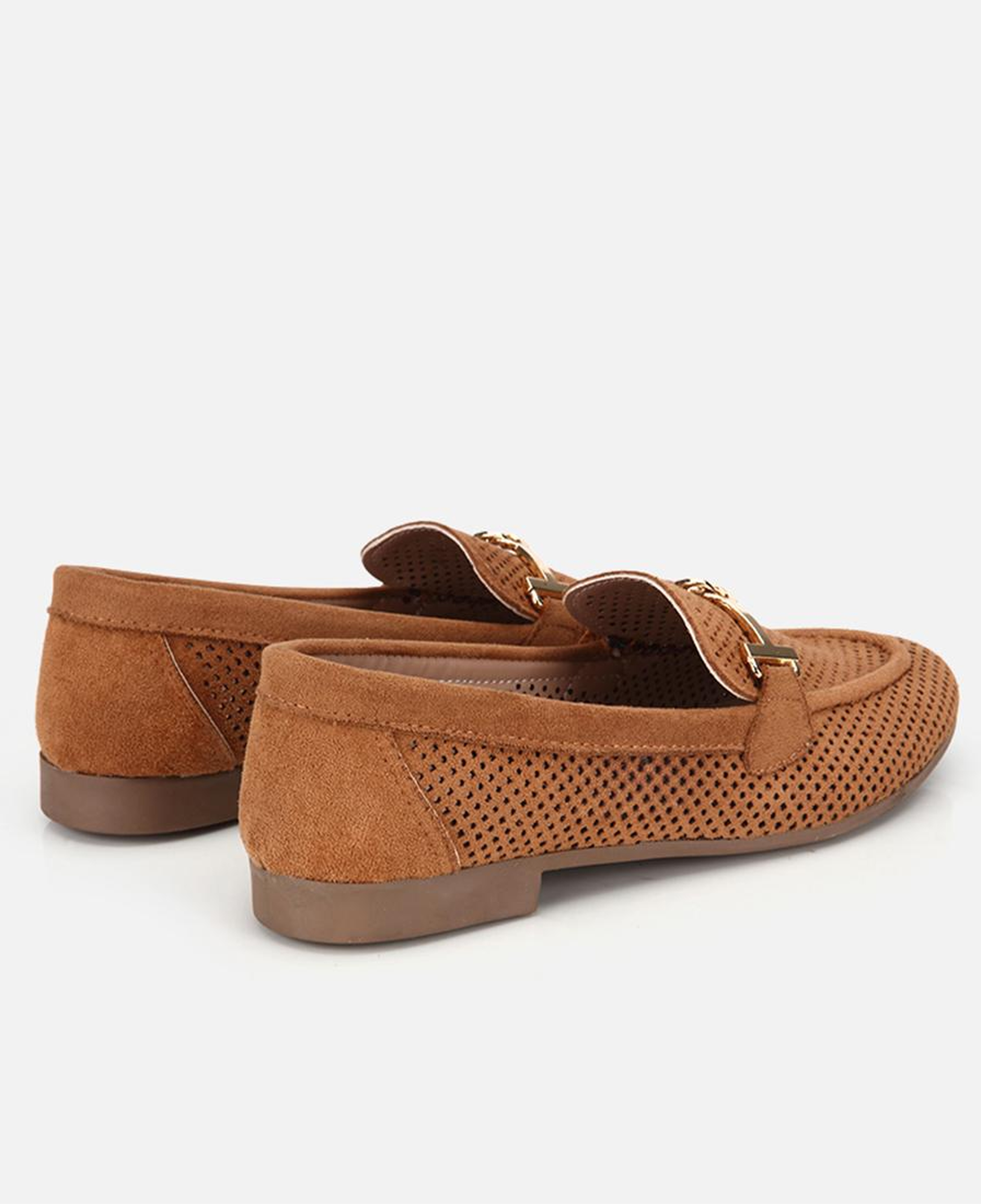 Kadın Taba Süet Tokalı Zımba Detaylı Loafer