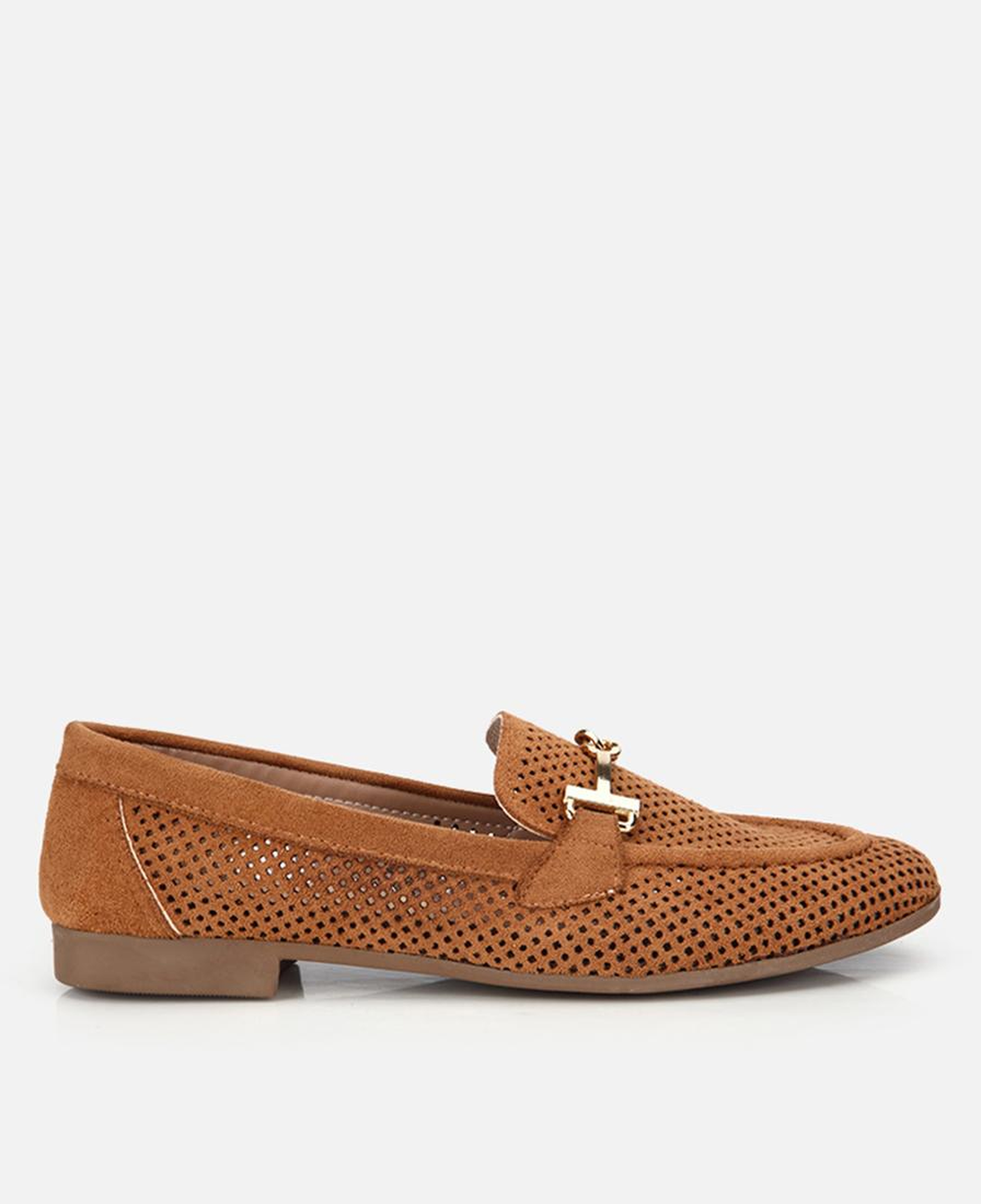 Kadın Taba Süet Tokalı Zımba Detaylı Loafer