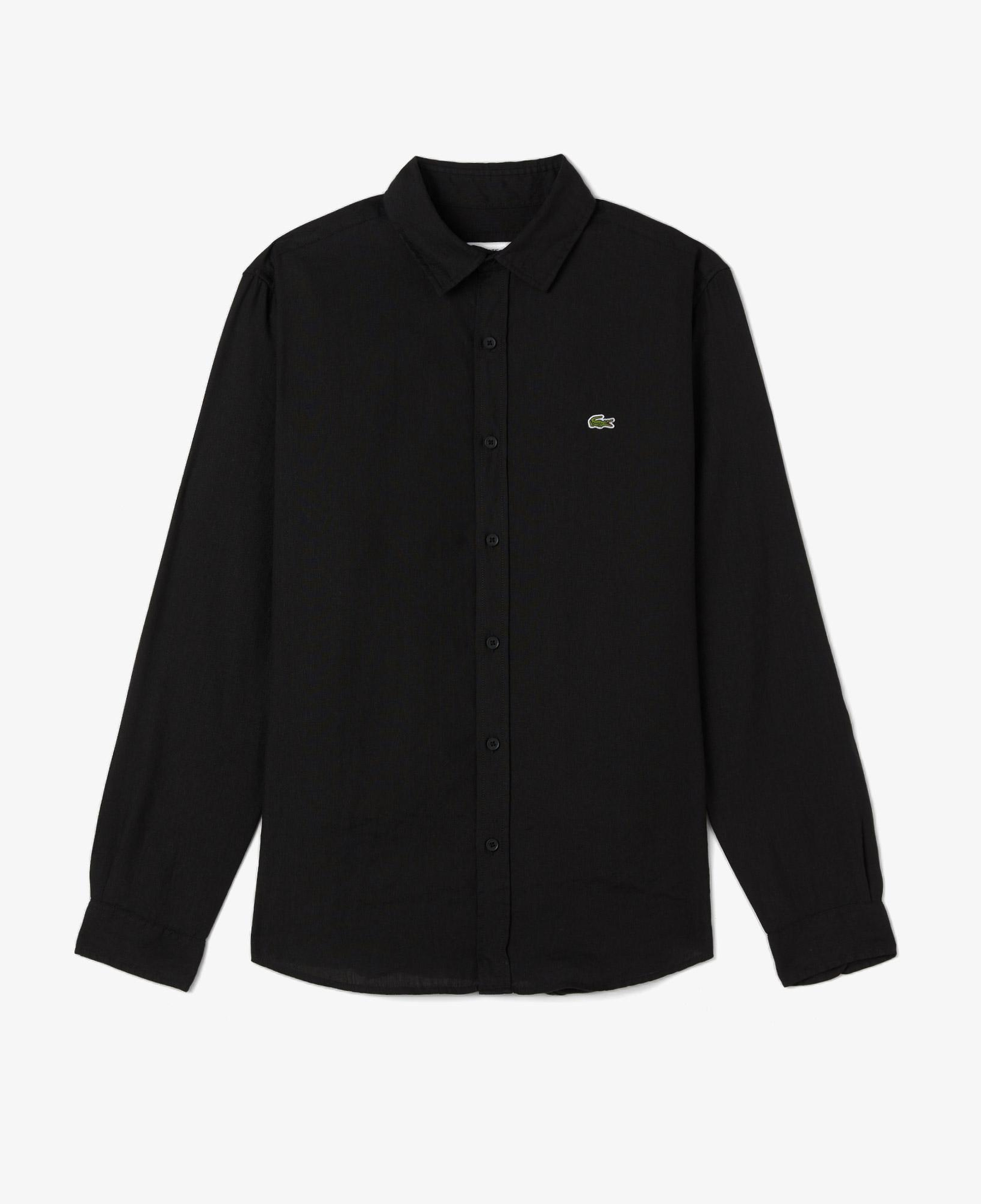 Erkek Regular Fit Keten Siyah Gömlek