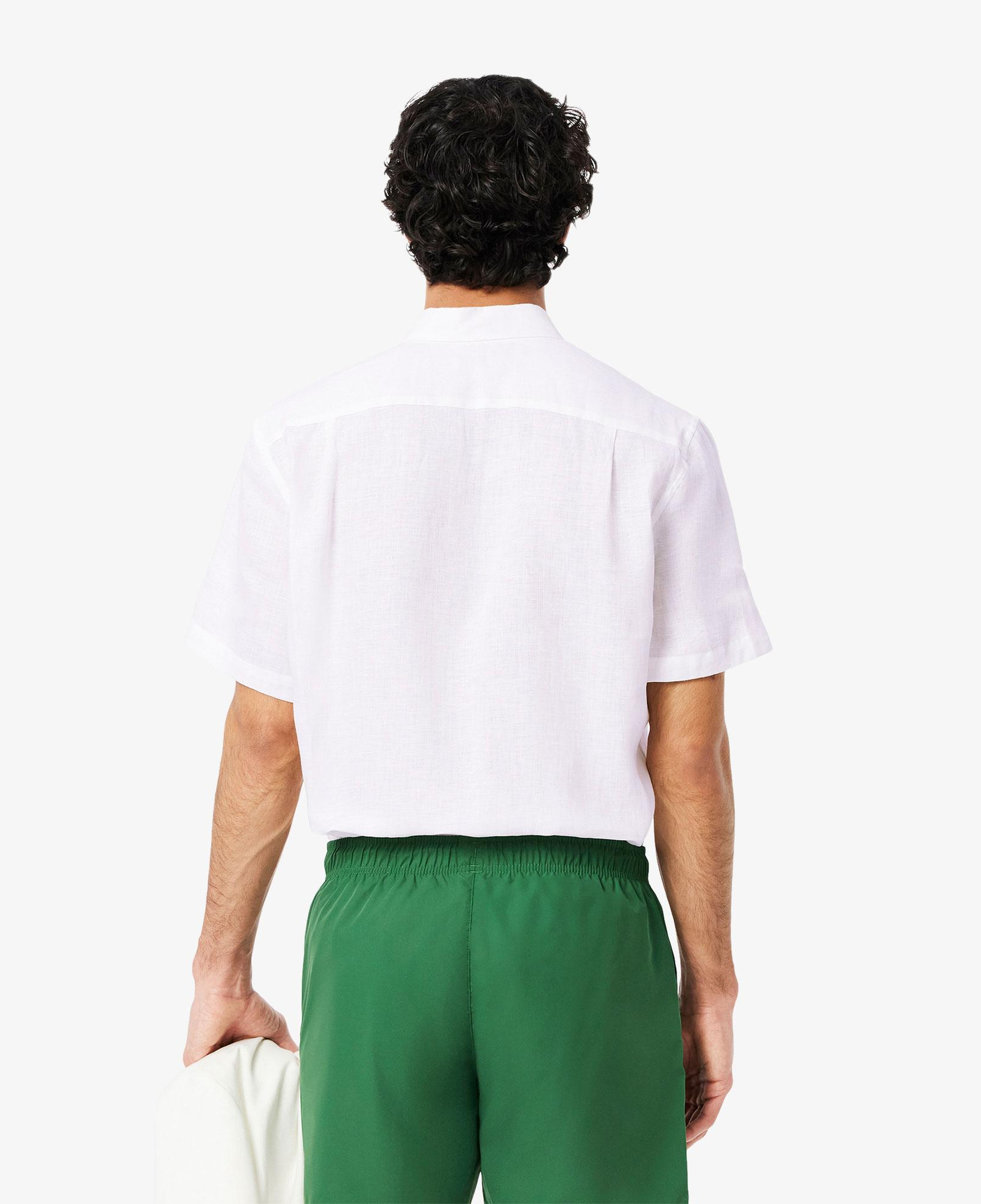 Erkek Regular Fit Kısa Kollu Düğmeli Yaka Keten Beyaz Gömlek