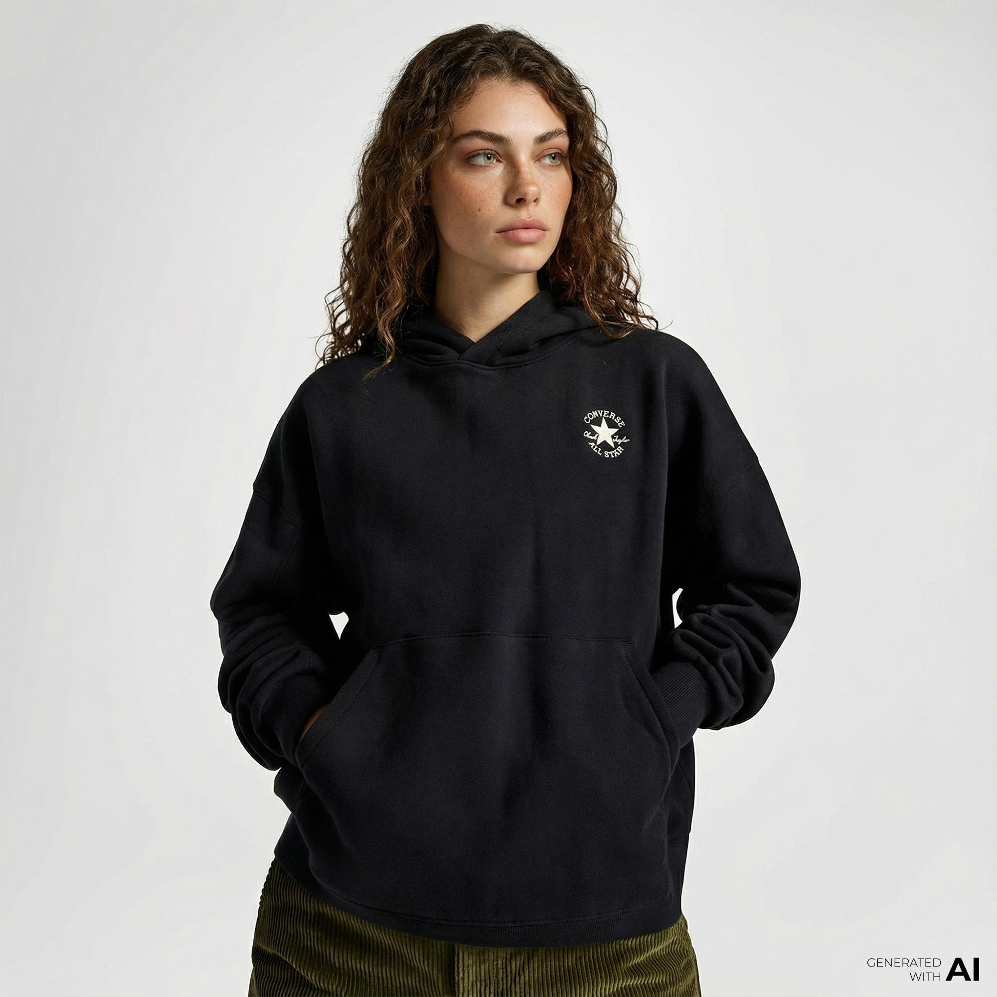 Converse Kadın Oversize Fit Siyah Hoodie