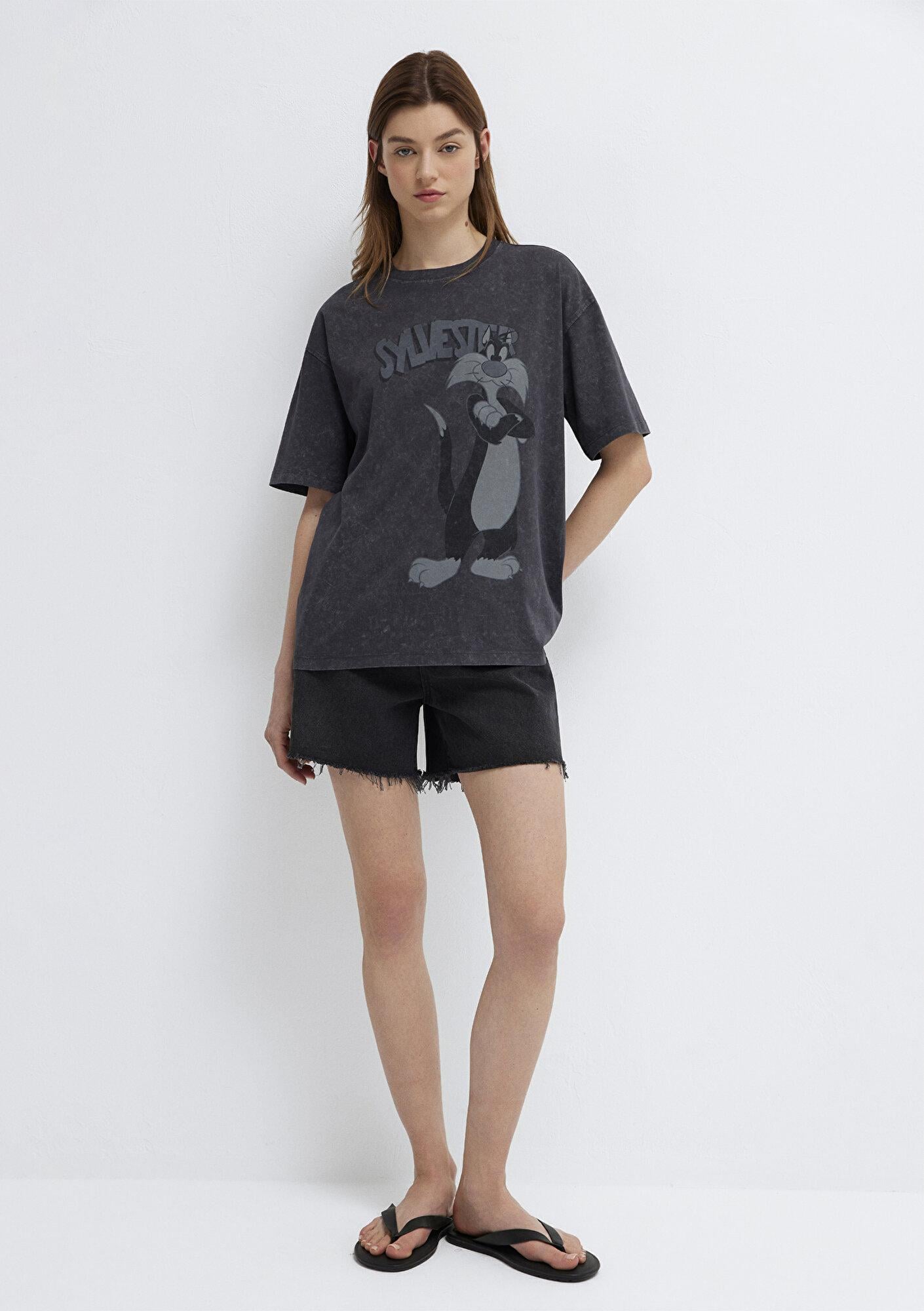 Mavi Antrasit Tişört Loose Fit / Bol Rahat Kesim 1614350-86952
