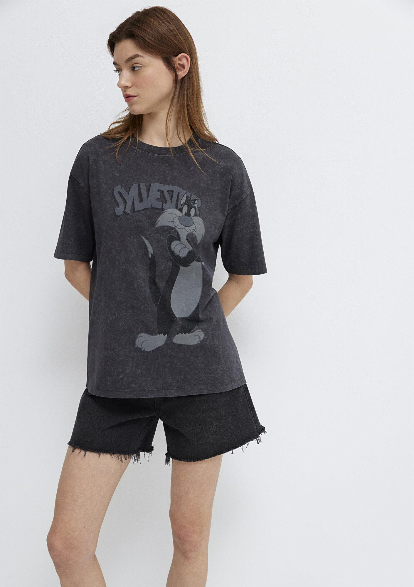 Mavi Antrasit Tişört Loose Fit / Bol Rahat Kesim 1614350-86952