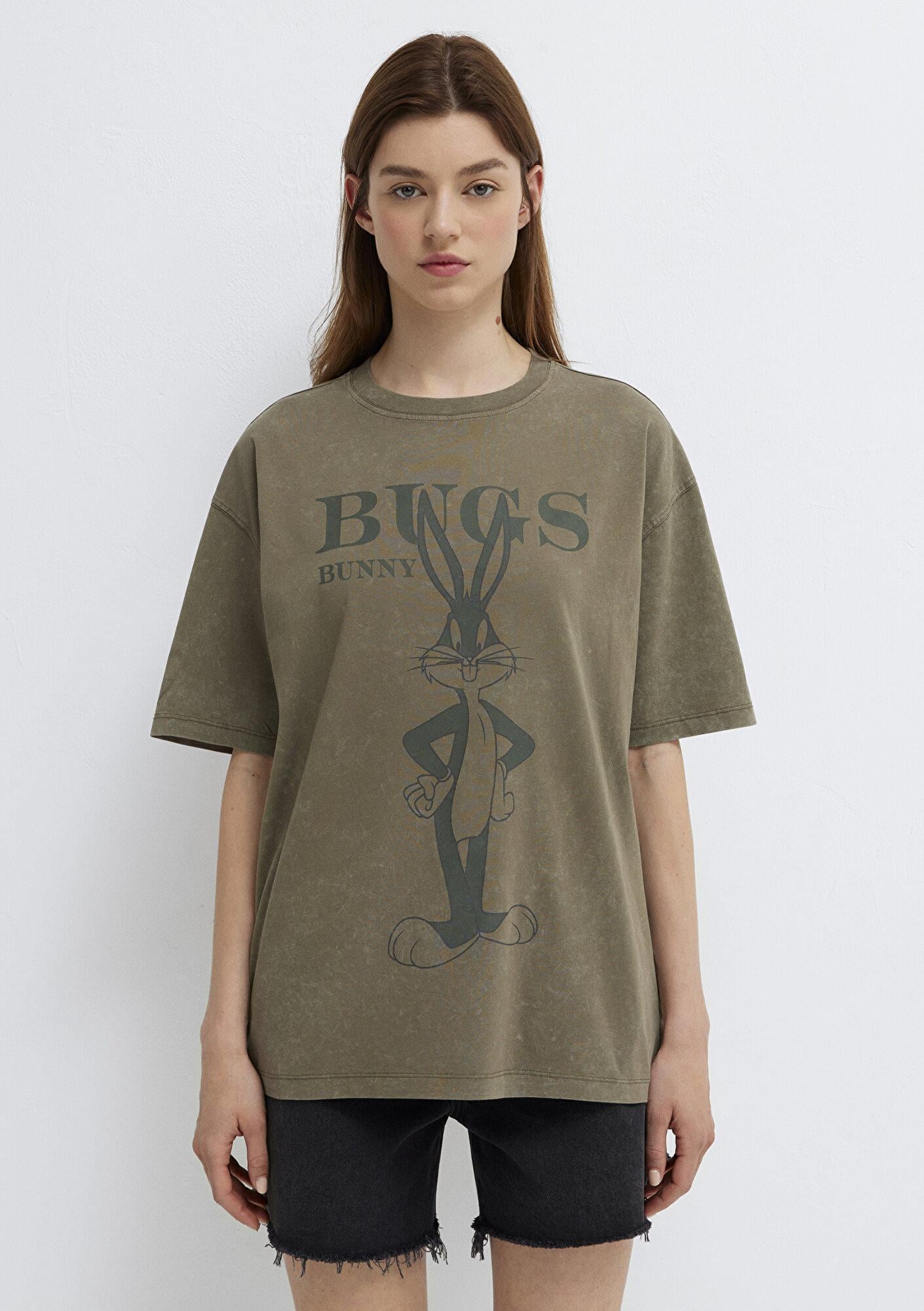 Mavi Bugs Bunny Baskılı Yeşil Tişört Loose Fit / Bol Rahat Kesim 1614349-71546