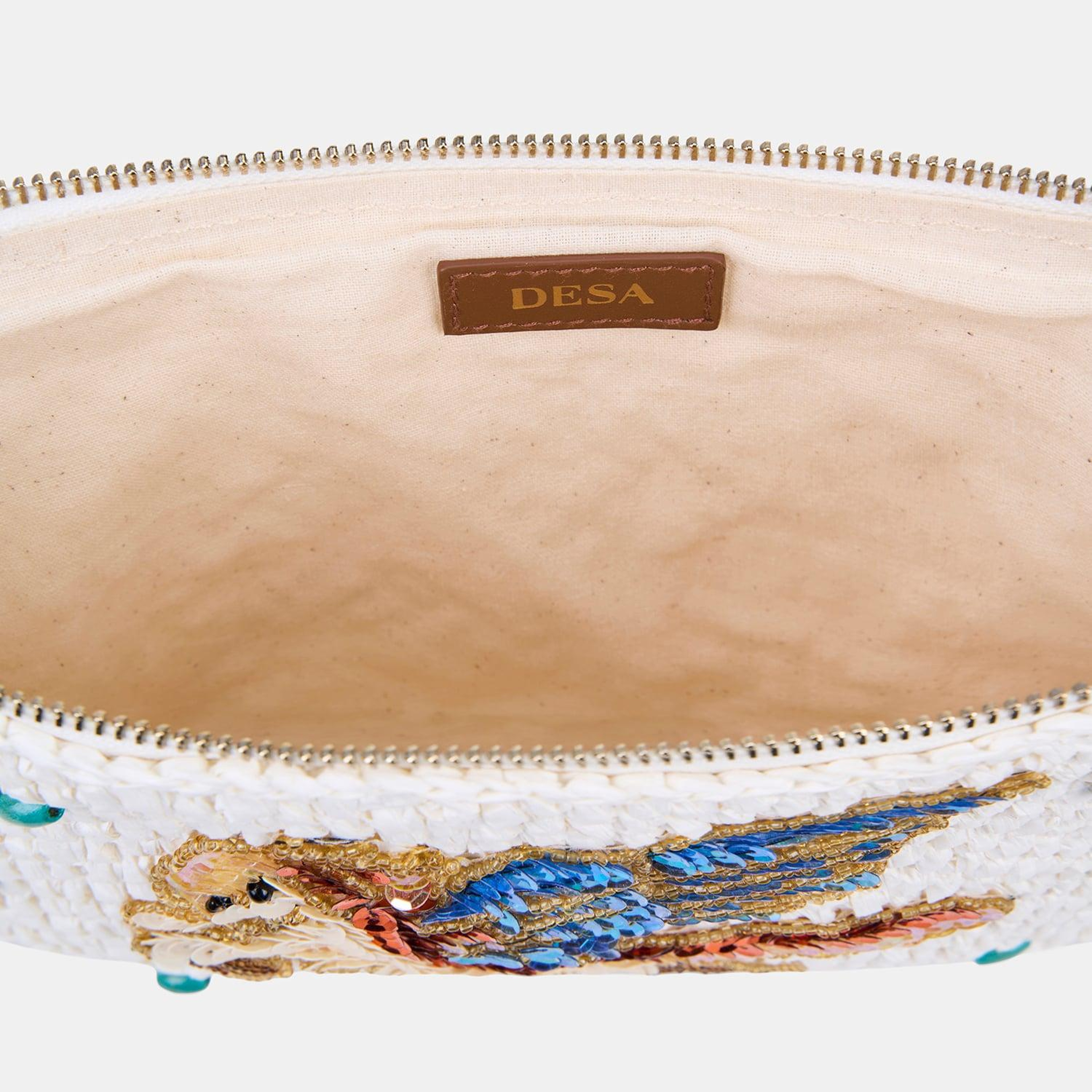 Kadın Beyaz Unicorn Detaylı Hasır Clutch Çanta