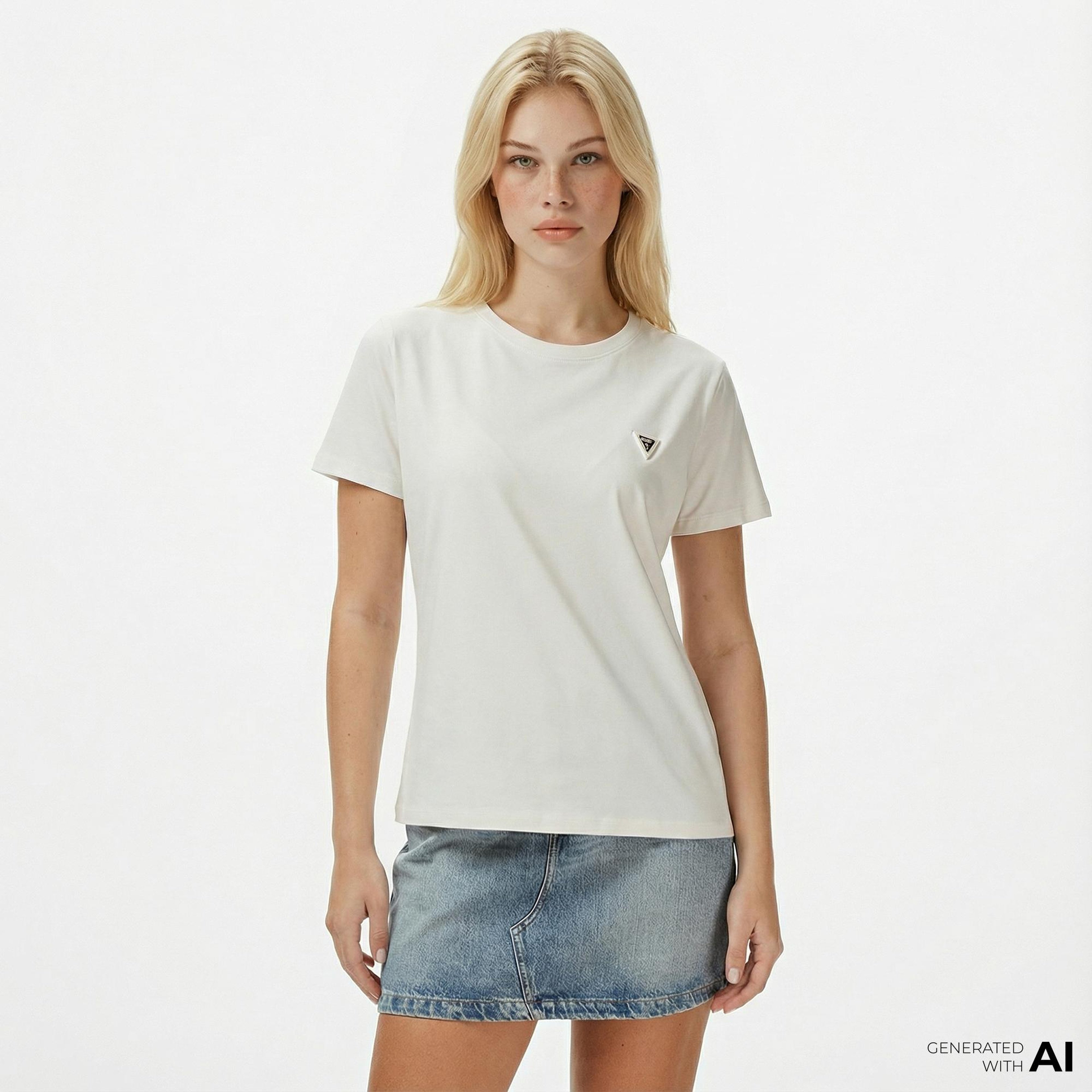 Guess Colette Oversize Fit Kadın Krem Rengi T-Shirt
