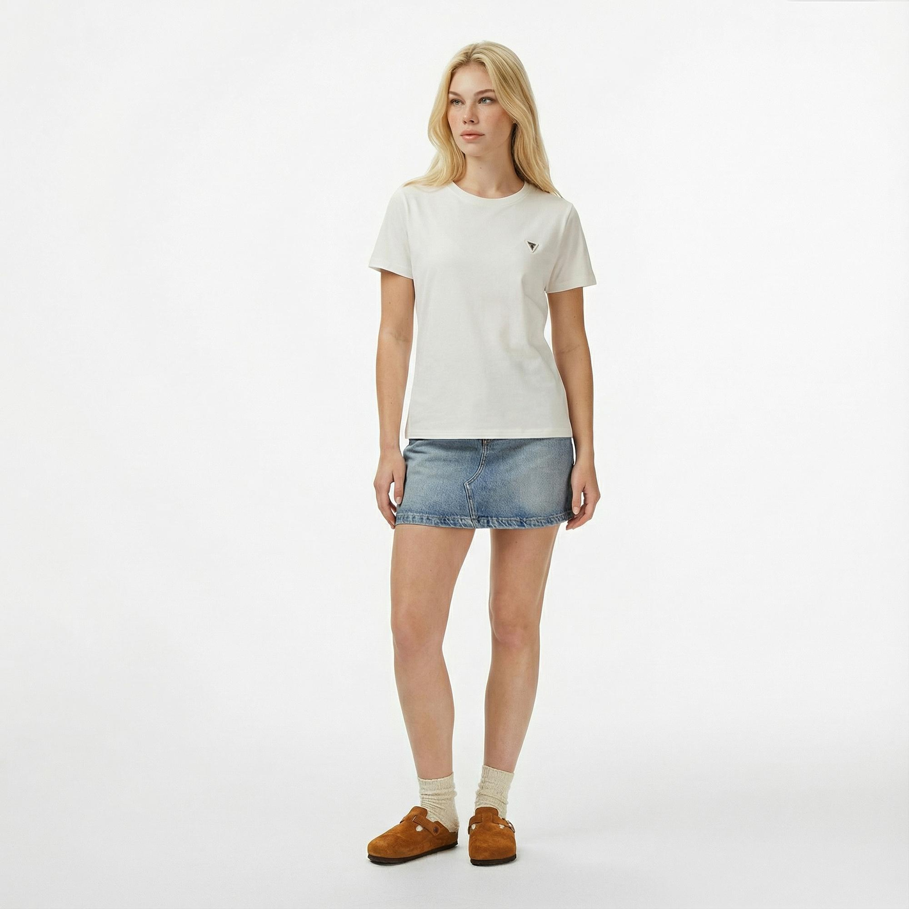 Guess Colette Oversize Fit Kadın Krem Rengi T-Shirt