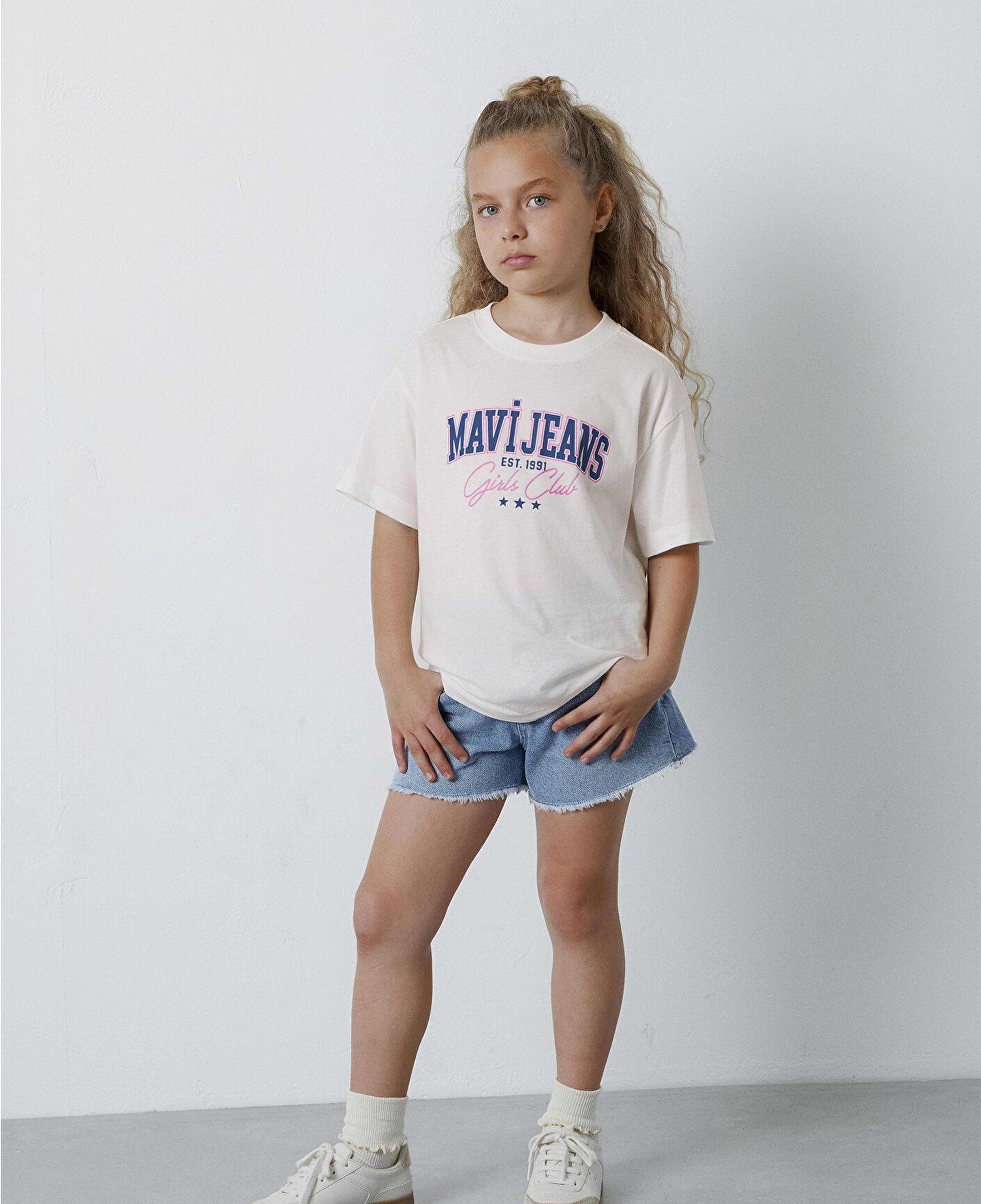 Mavi Mavi Logo Baskılı Ekru Tişört Loose Fit / Bol Rahat Kesim 7610486-70057