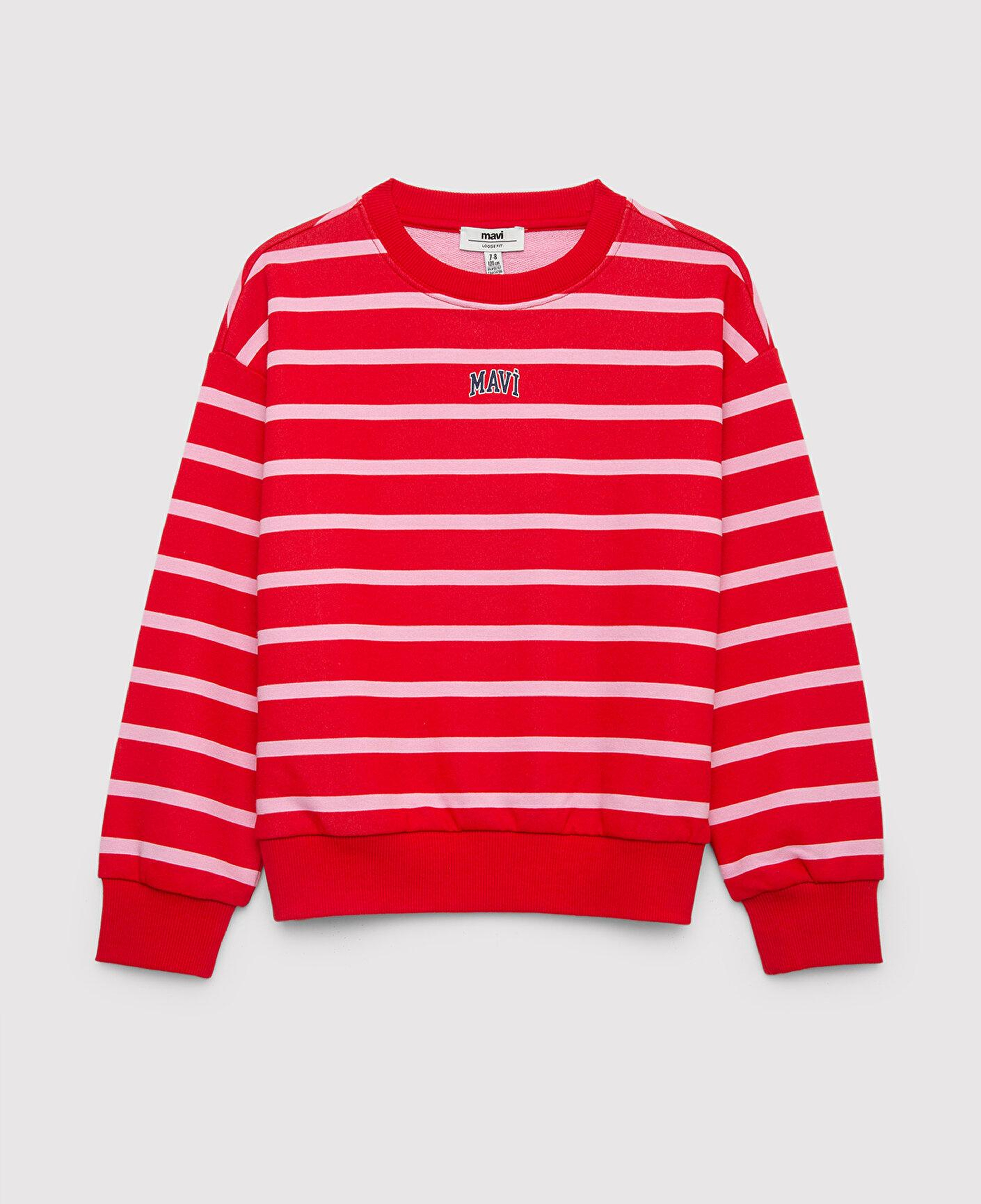 Mavi Mavi Logo Baskılı Kırmızı Çizgili Sweatshirt 7S10038-88044