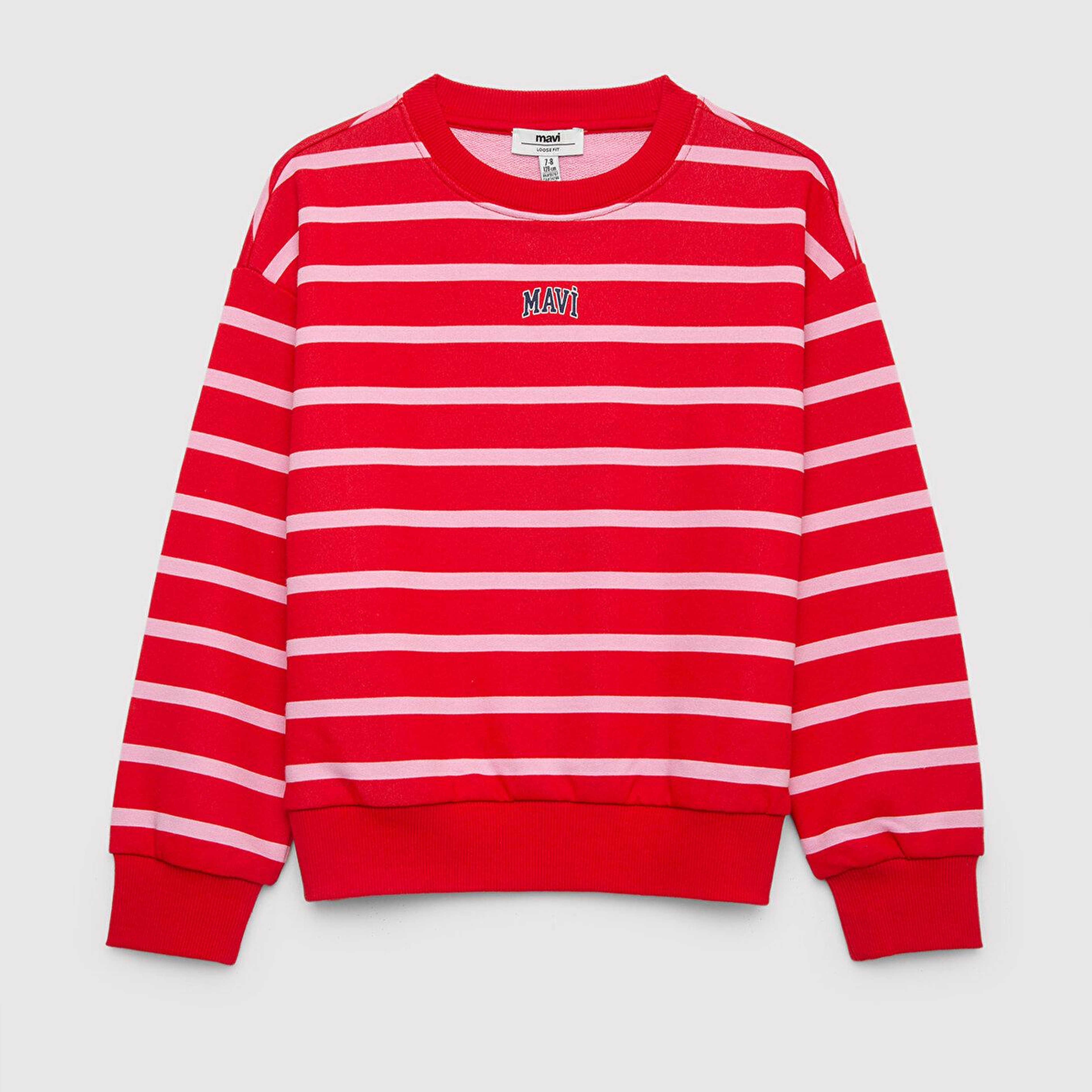 Mavi Mavi Logo Baskılı Kırmızı Çizgili Sweatshirt 7S10038-88044