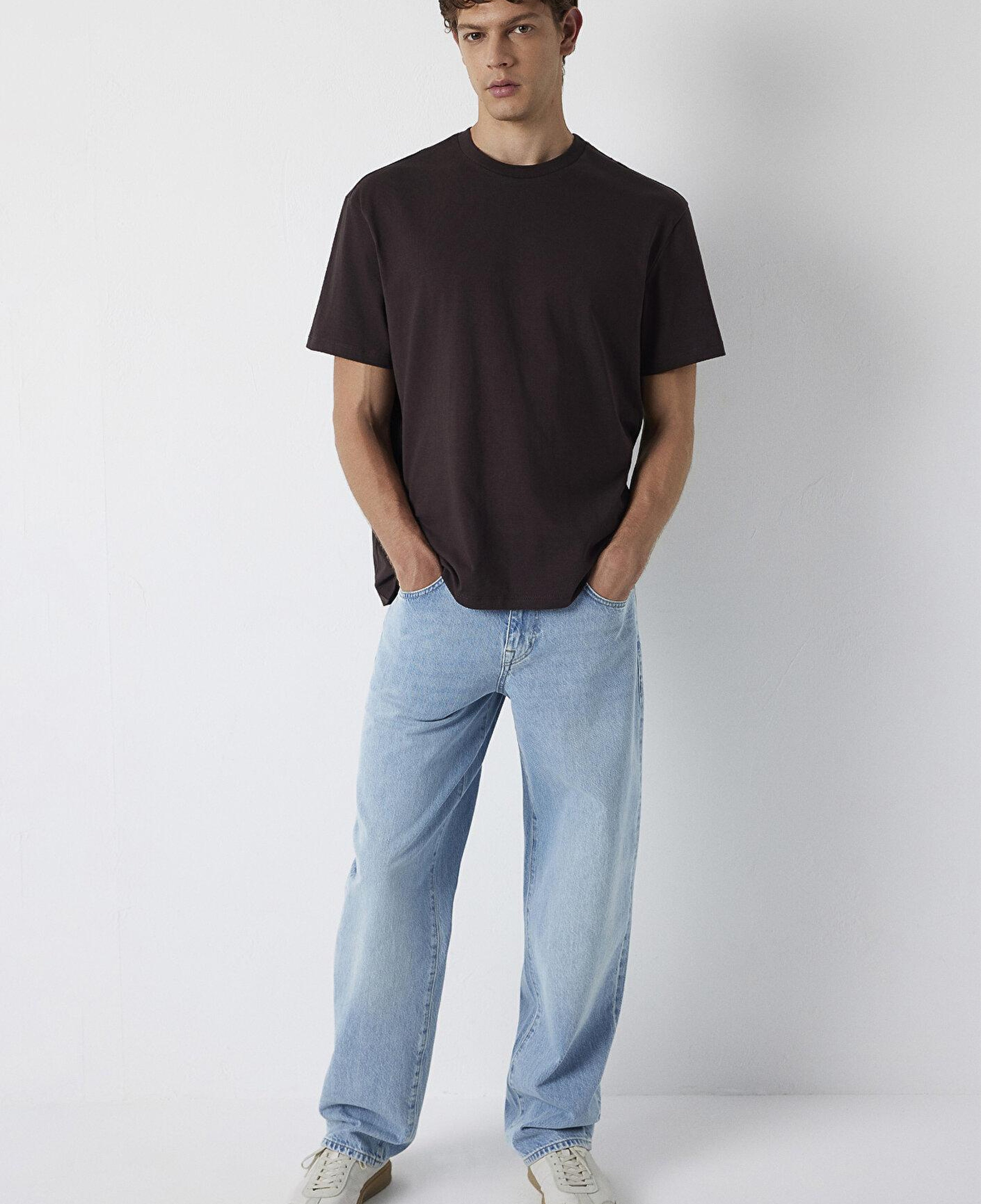 Mavi Kahverengi Basic Tişört Loose Fit / Bol Rahat Kesim 0611824-70240