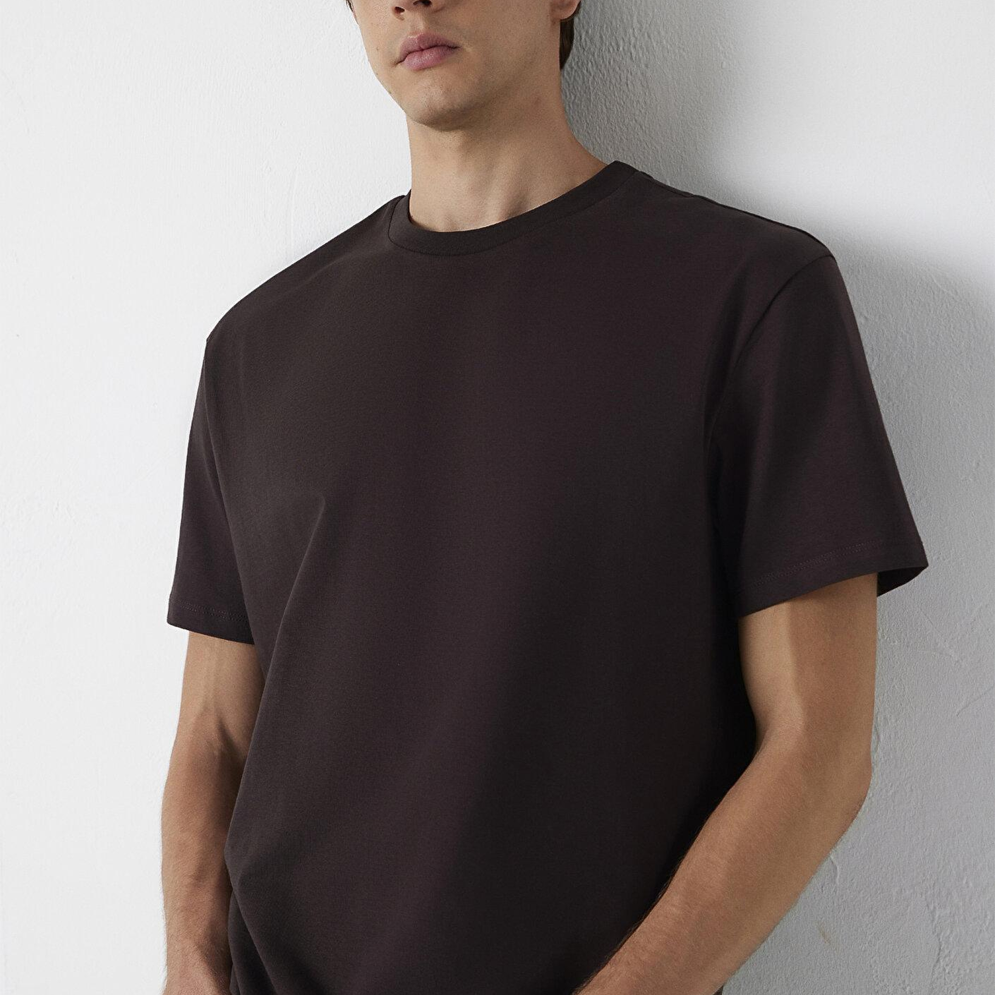 Mavi Kahverengi Basic Tişört Loose Fit / Bol Rahat Kesim 0611824-70240