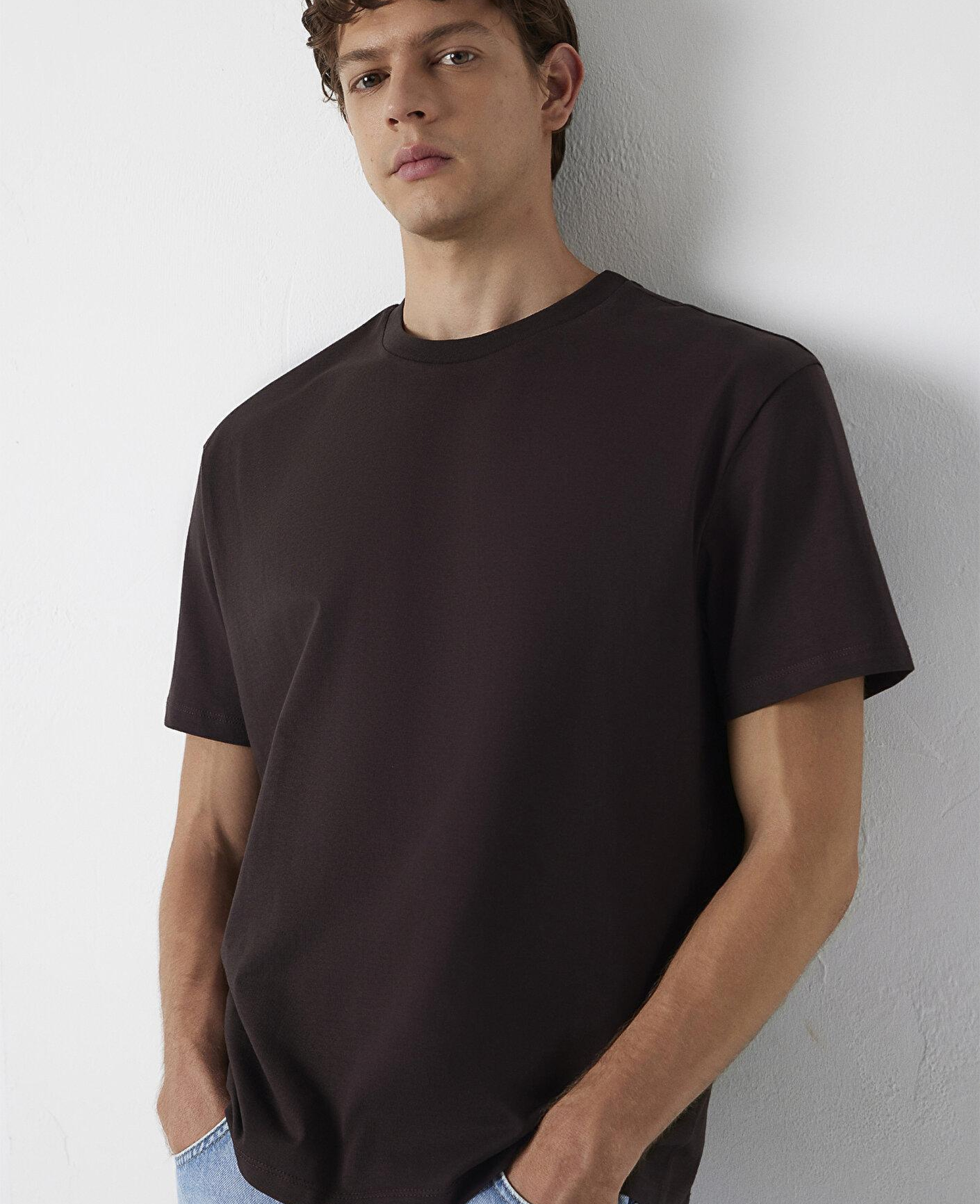 Mavi Kahverengi Basic Tişört Loose Fit / Bol Rahat Kesim 0611824-70240