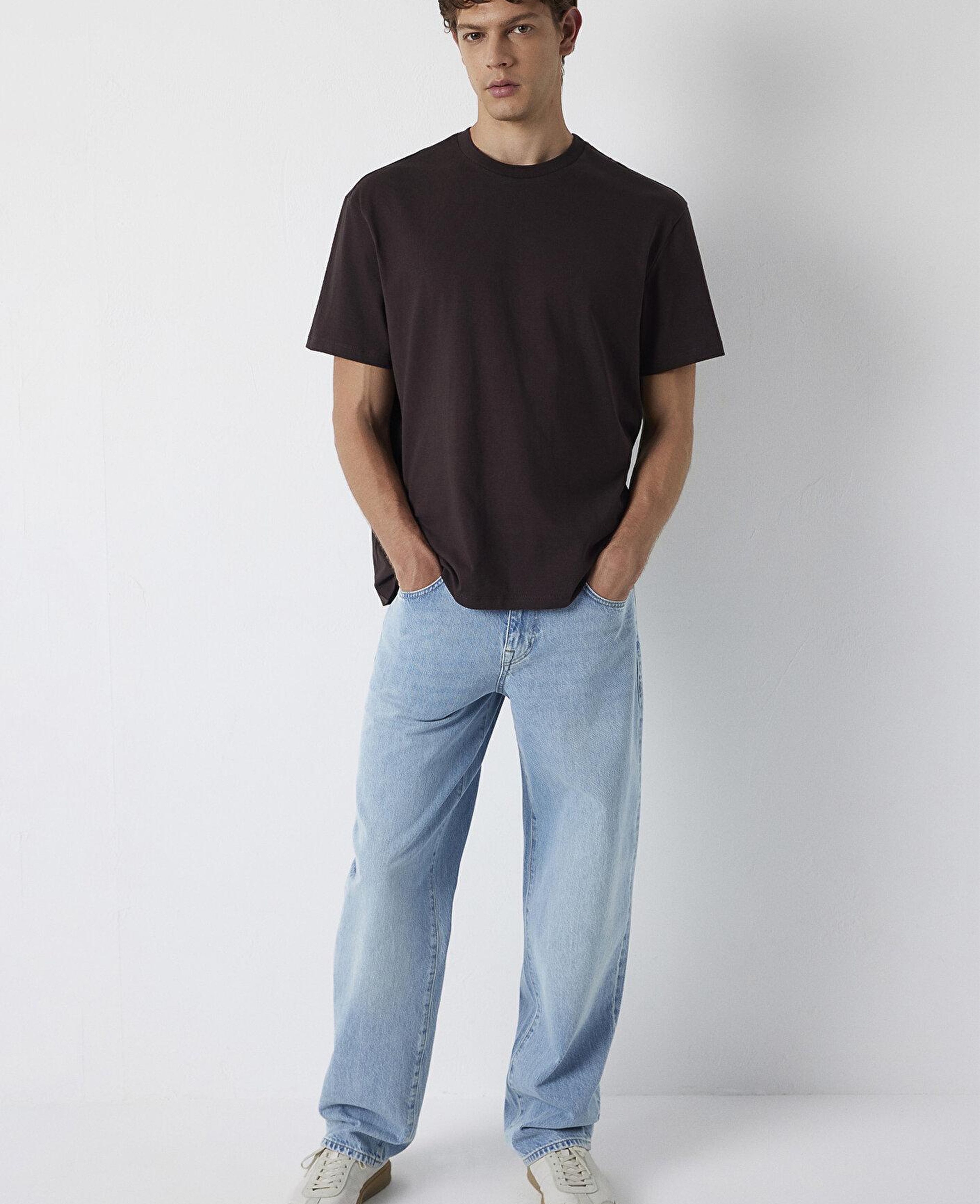 Mavi Kahverengi Basic Tişört Loose Fit / Bol Rahat Kesim 0611824-70240