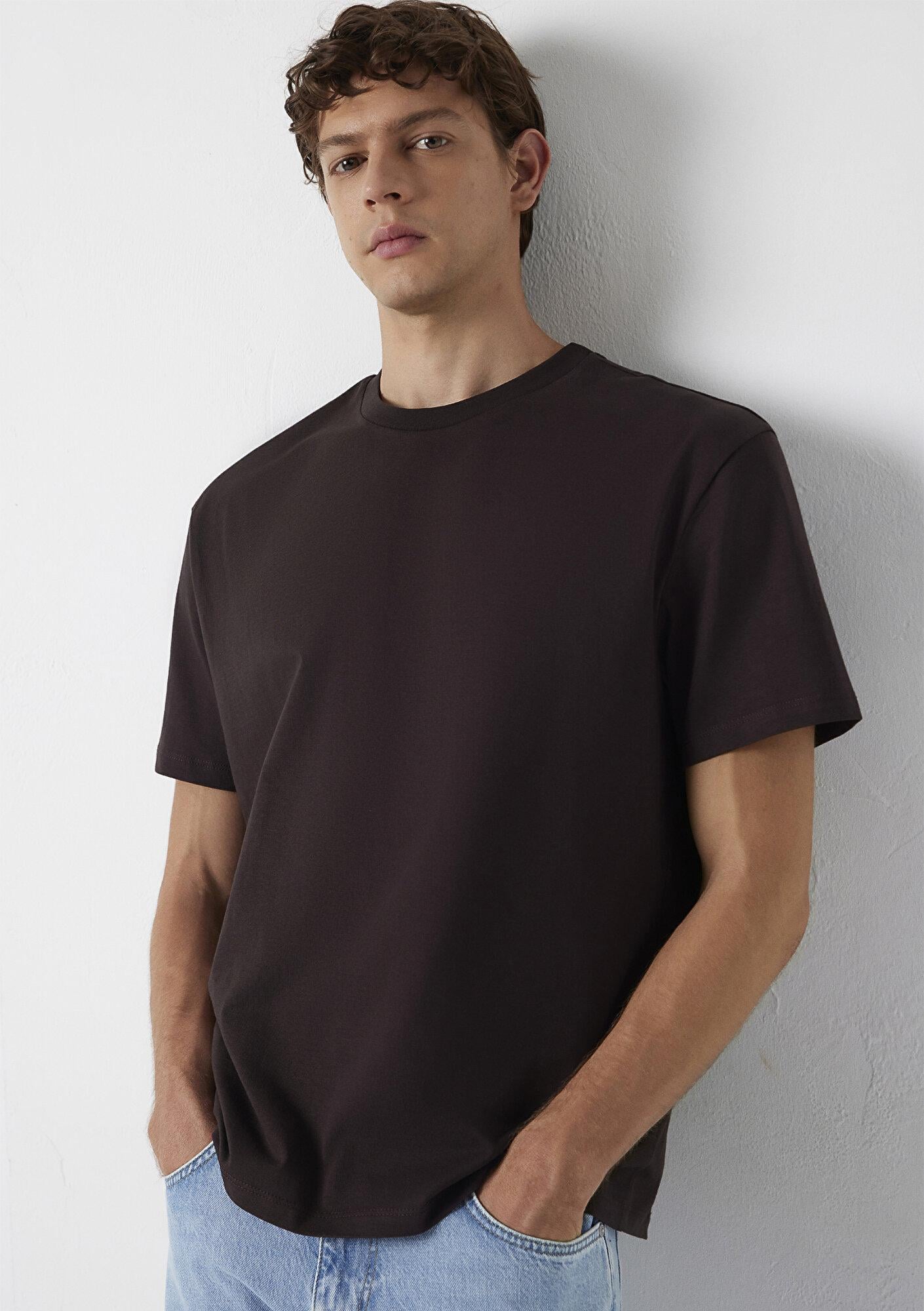 Mavi Kahverengi Basic Tişört Loose Fit / Bol Rahat Kesim 0611824-70240