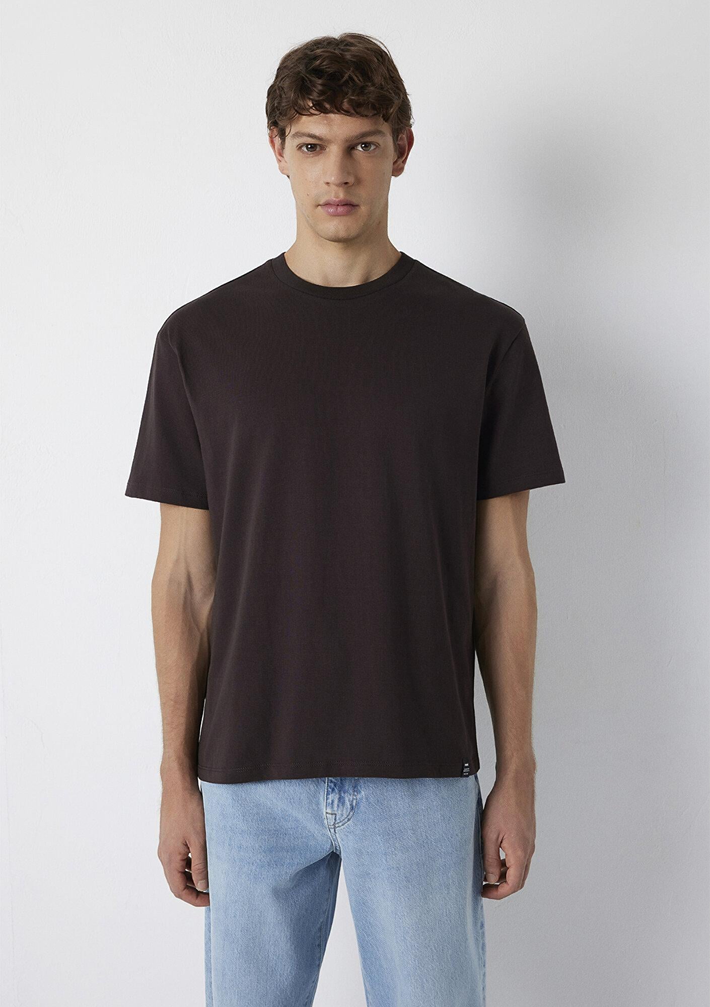 Mavi Kahverengi Basic Tişört Loose Fit / Bol Rahat Kesim 0611824-70240