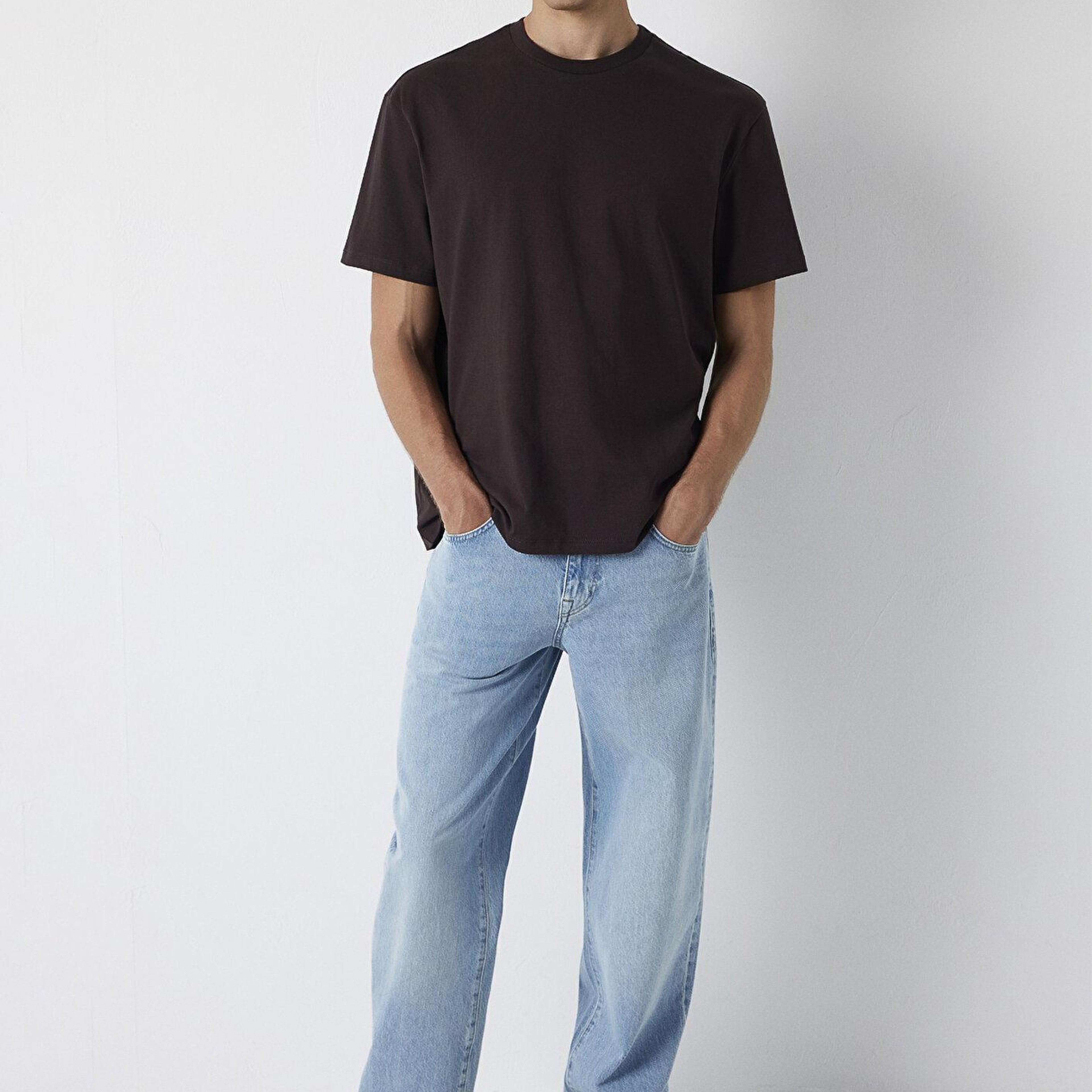 Mavi Kahverengi Basic Tişört Loose Fit / Bol Rahat Kesim 0611824-70240