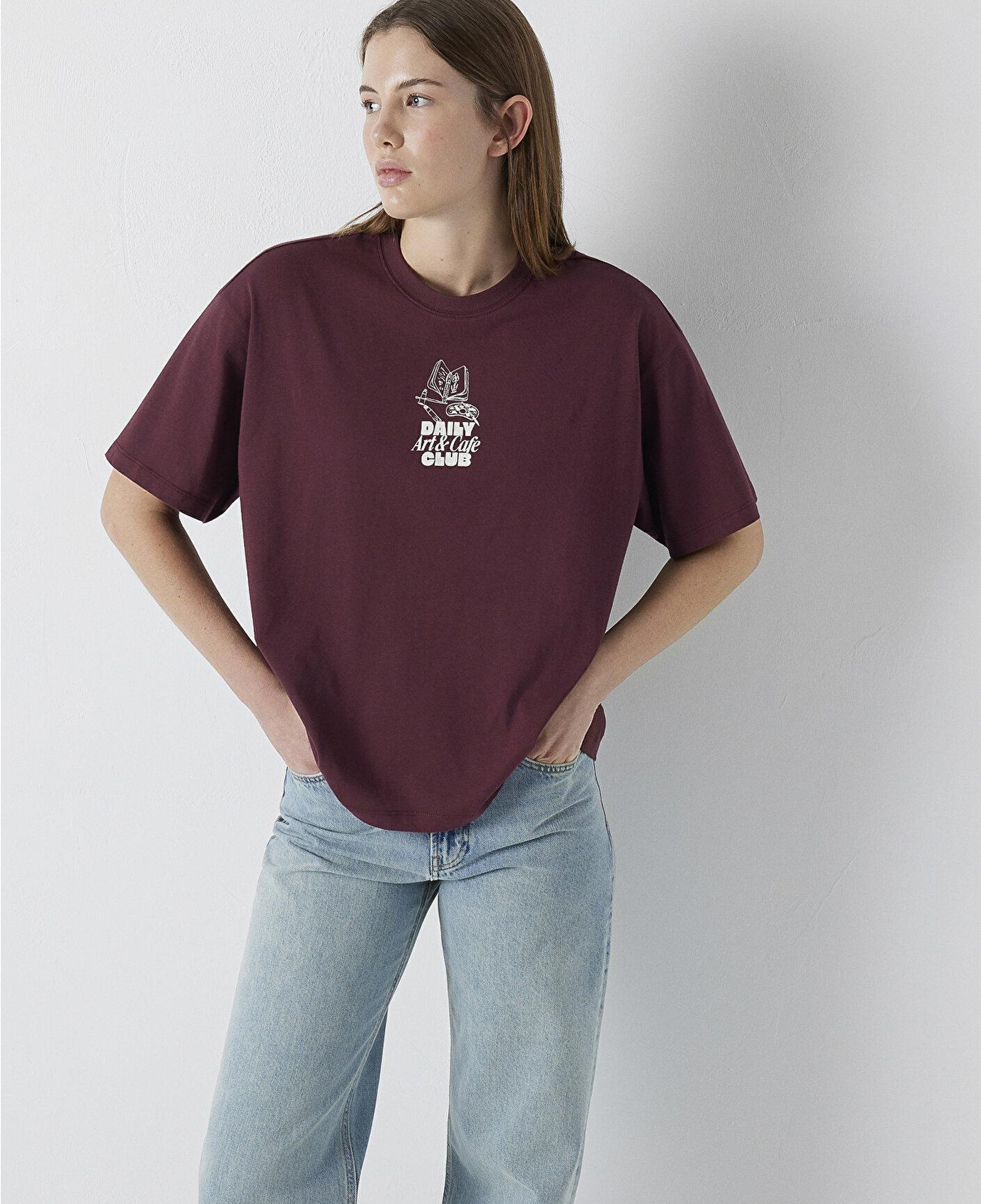 Mavi Slogan Baskılı Bordo Tişört Boxy Fit 1614166-70664