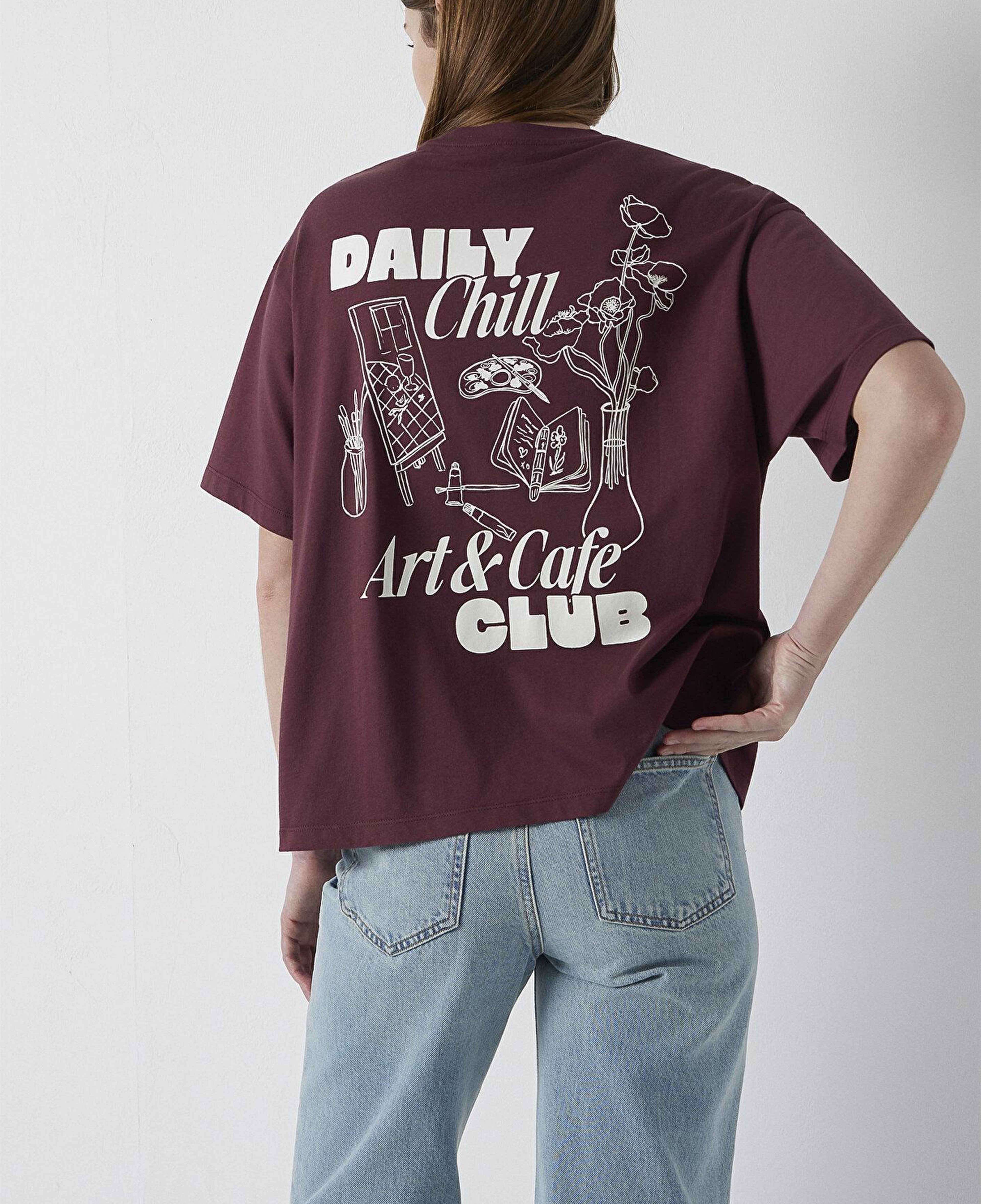 Mavi Slogan Baskılı Bordo Tişört Boxy Fit 1614166-70664