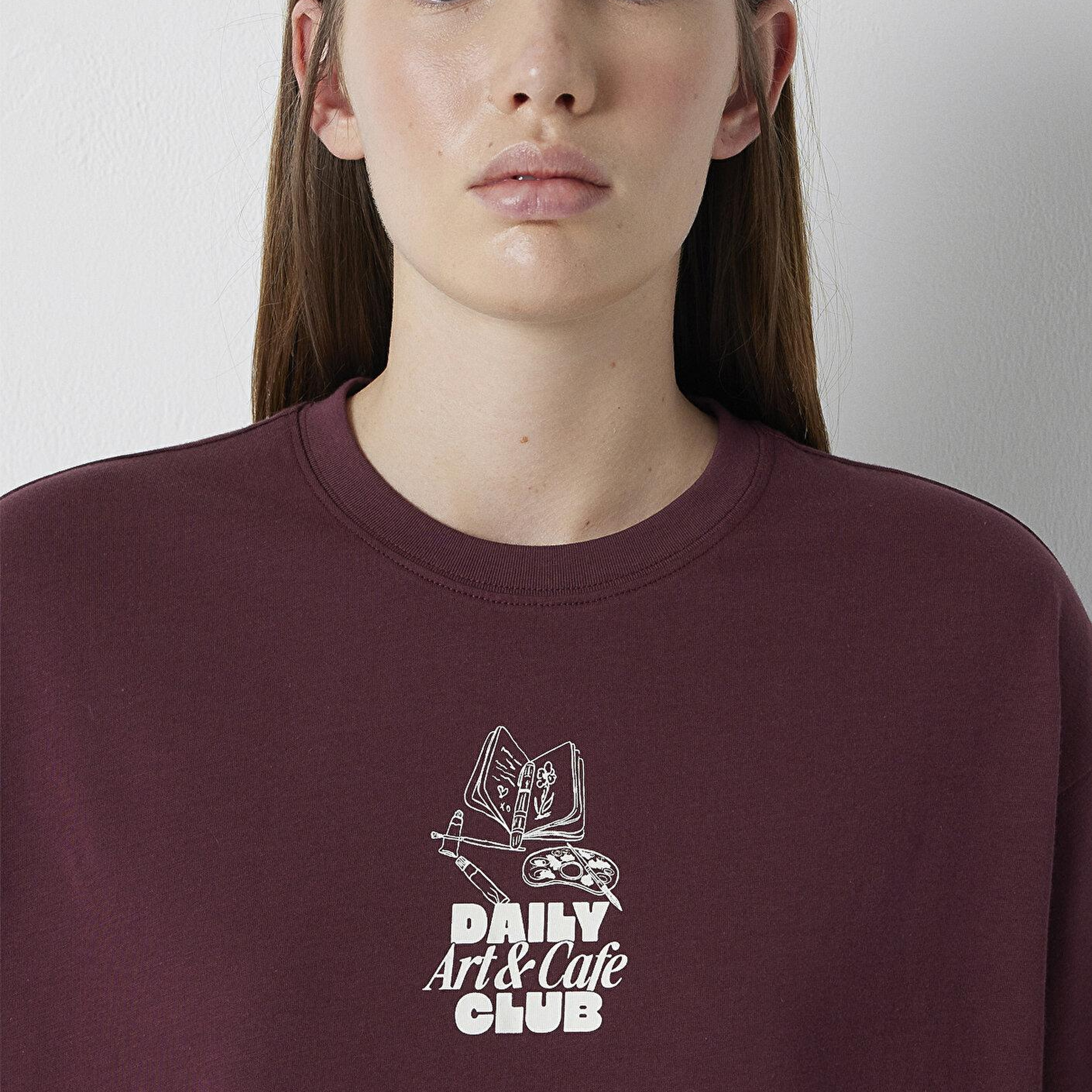 Mavi Slogan Baskılı Bordo Tişört Boxy Fit 1614166-70664