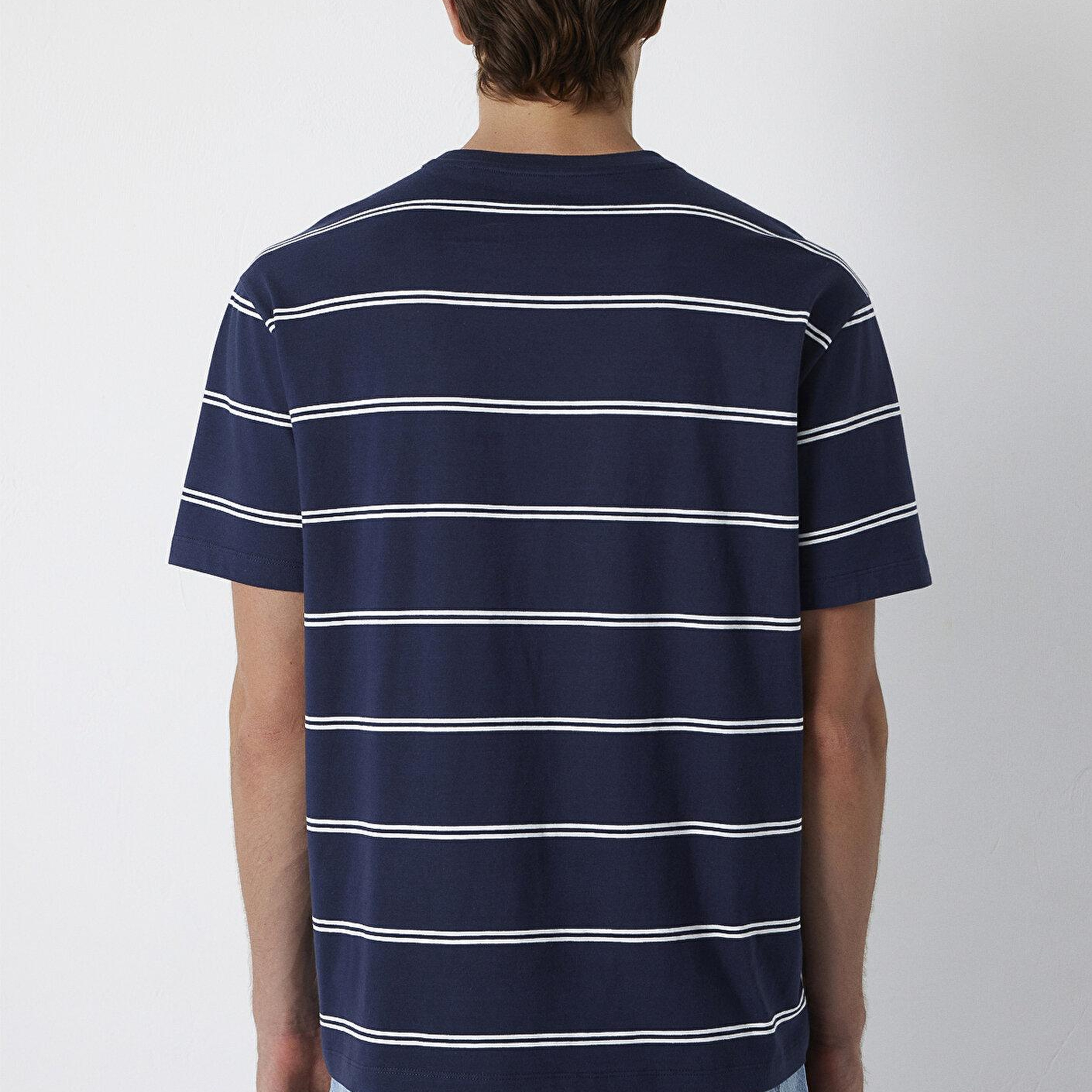 Mavi Çizgili Tişört Loose Fit / Bol Rahat Kesim 0613500-70490