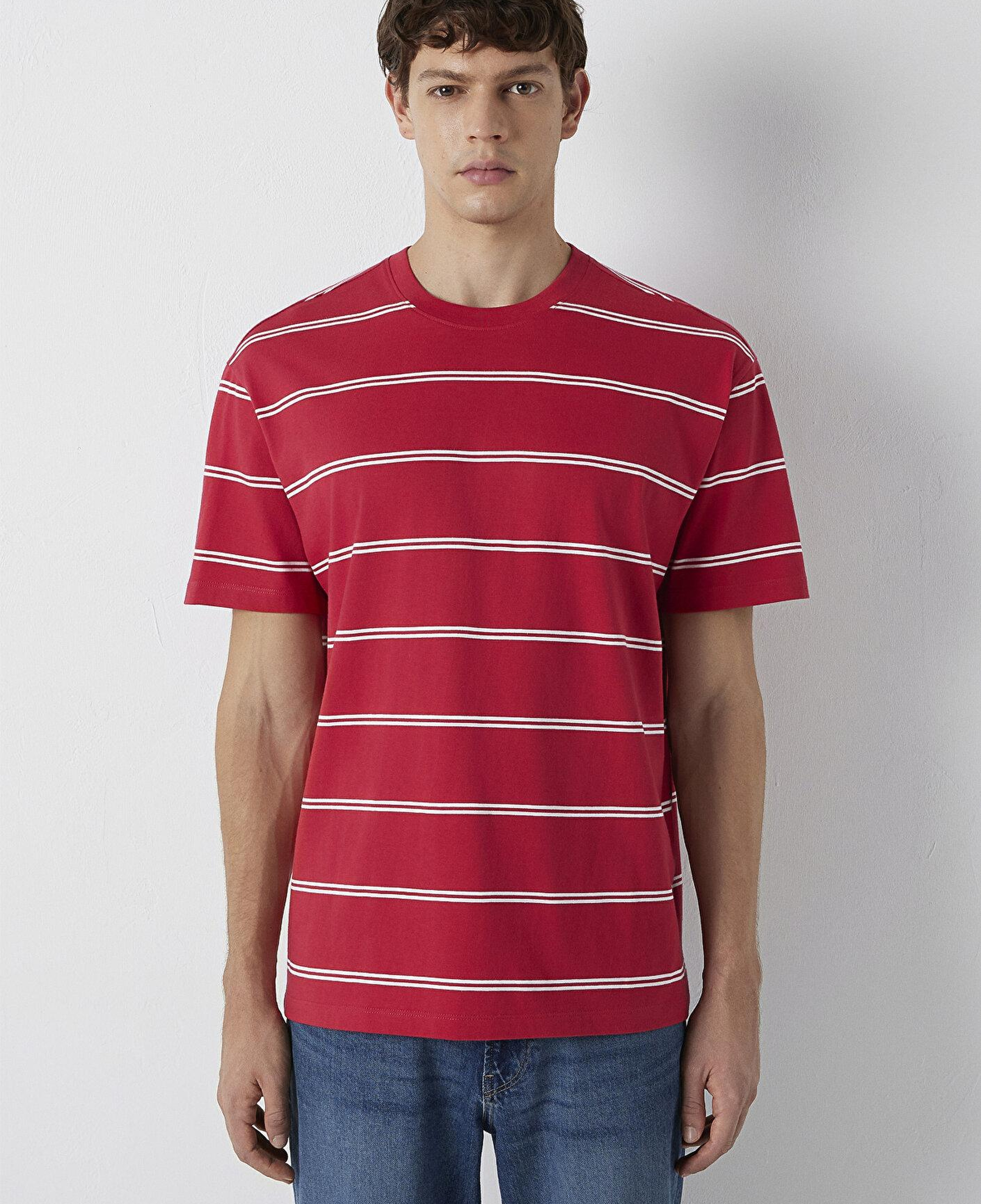 Mavi Çizgili Tişört Loose Fit / Bol Rahat Kesim 0613500-90367