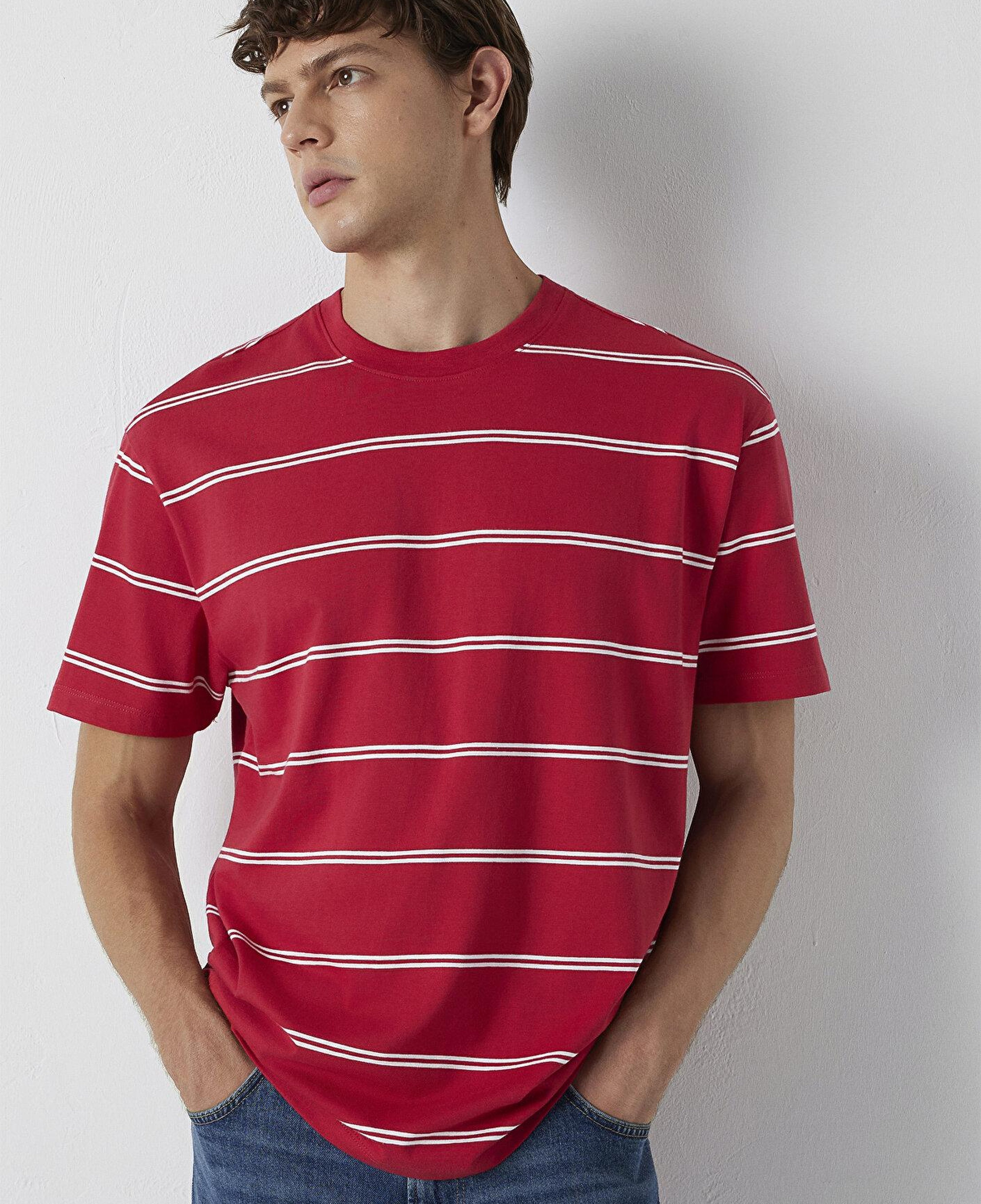 Mavi Çizgili Tişört Loose Fit / Bol Rahat Kesim 0613500-90367
