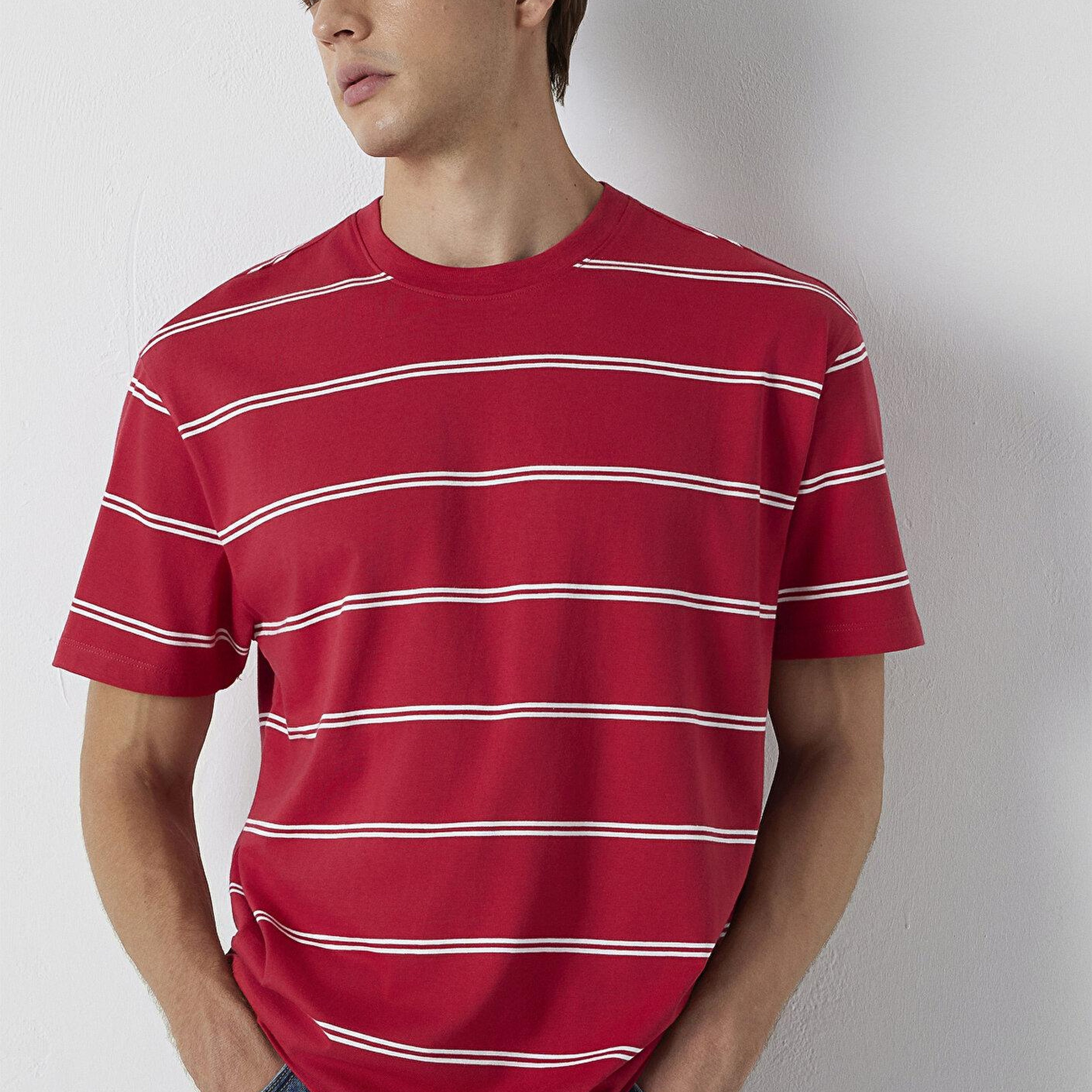 Mavi Çizgili Tişört Loose Fit / Bol Rahat Kesim 0613500-90367