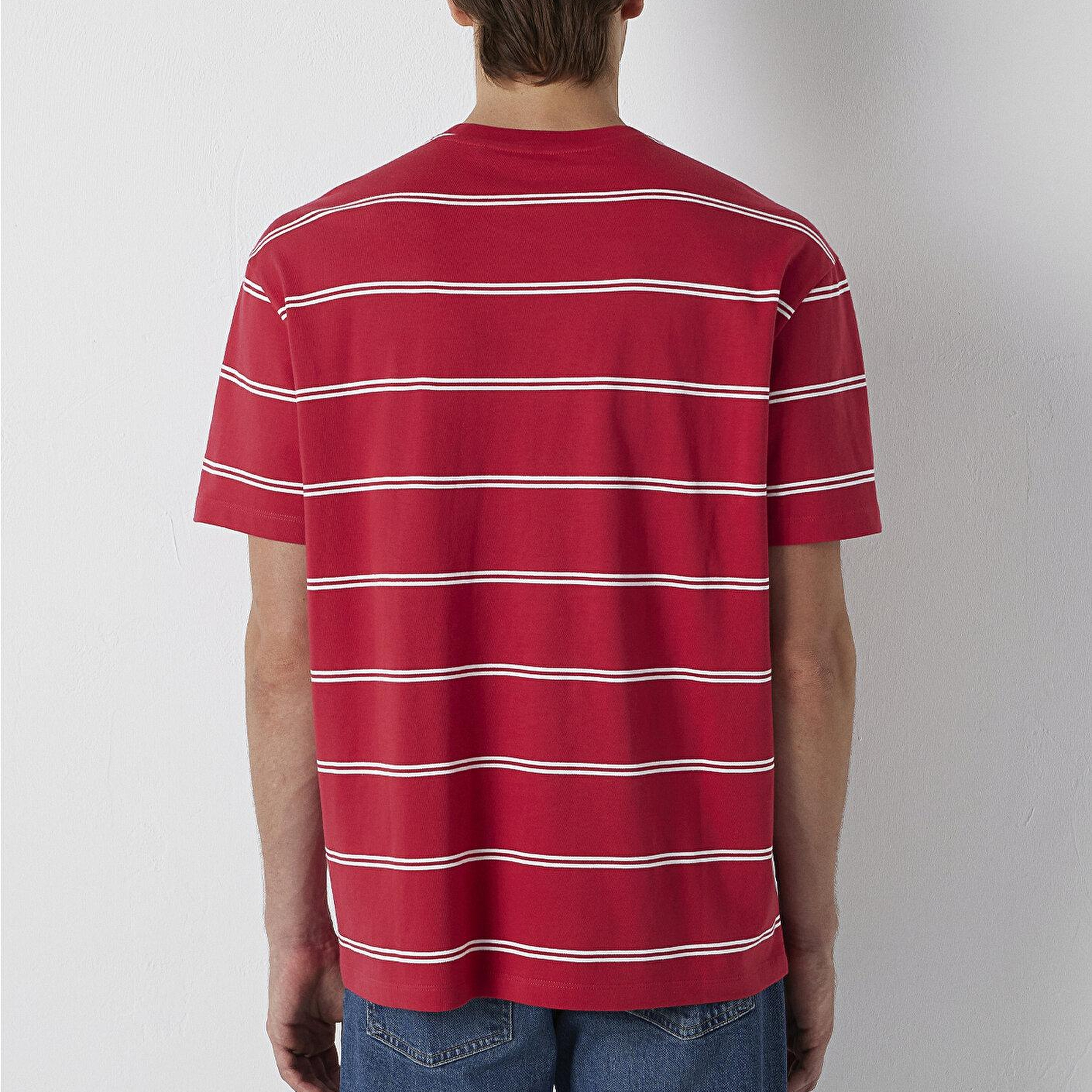 Mavi Çizgili Tişört Loose Fit / Bol Rahat Kesim 0613500-90367