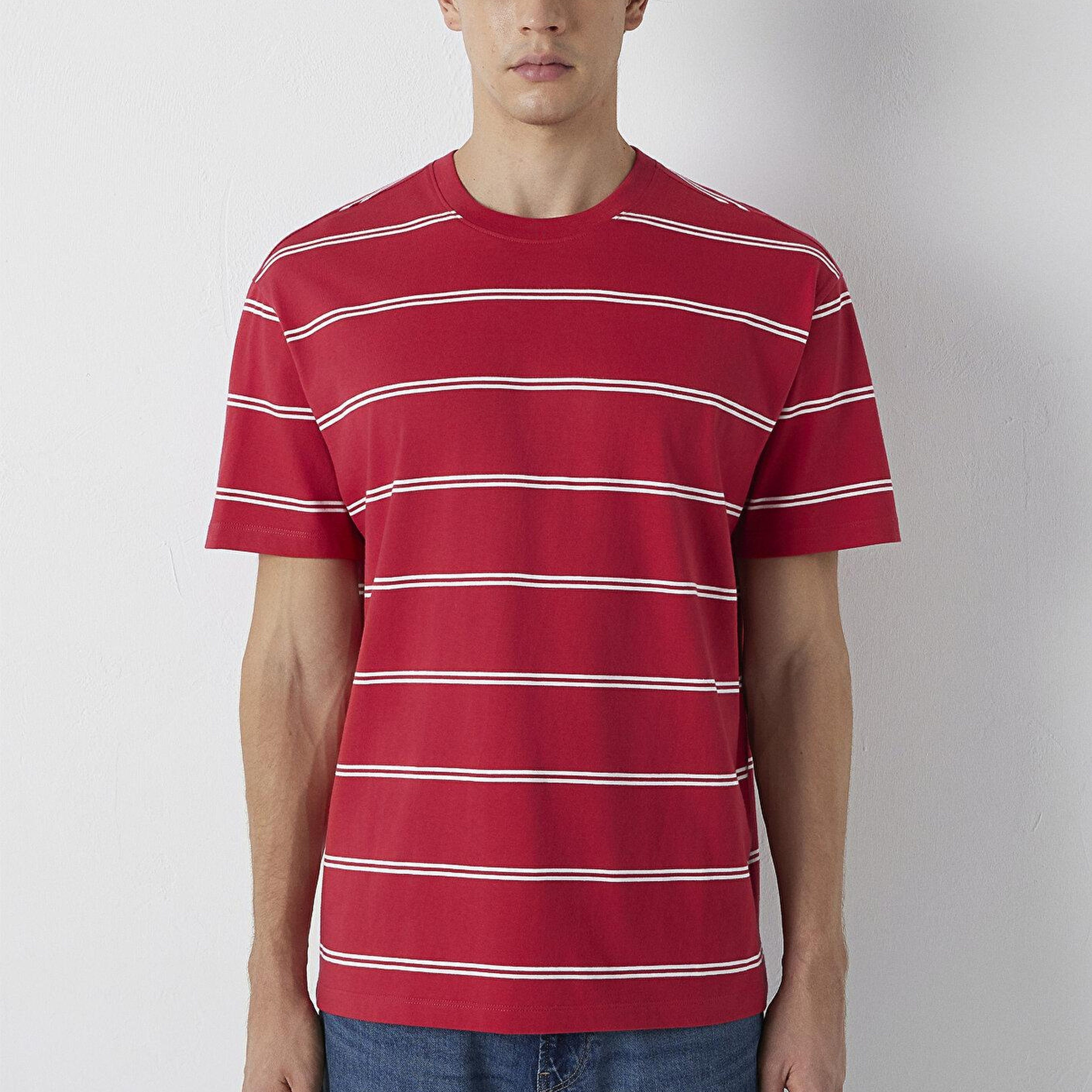 Mavi Çizgili Tişört Loose Fit / Bol Rahat Kesim 0613500-90367