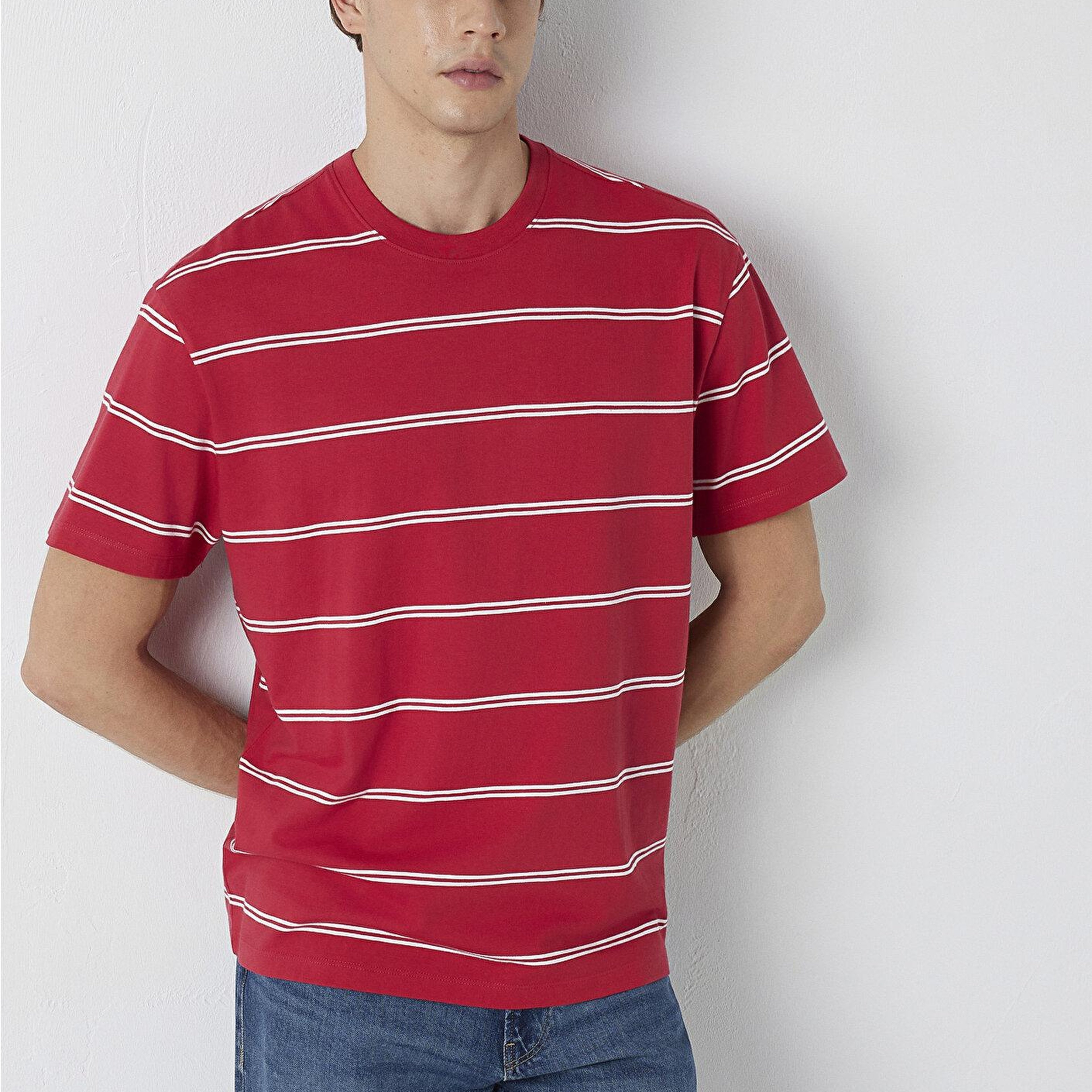 Mavi Çizgili Tişört Loose Fit / Bol Rahat Kesim 0613500-90367