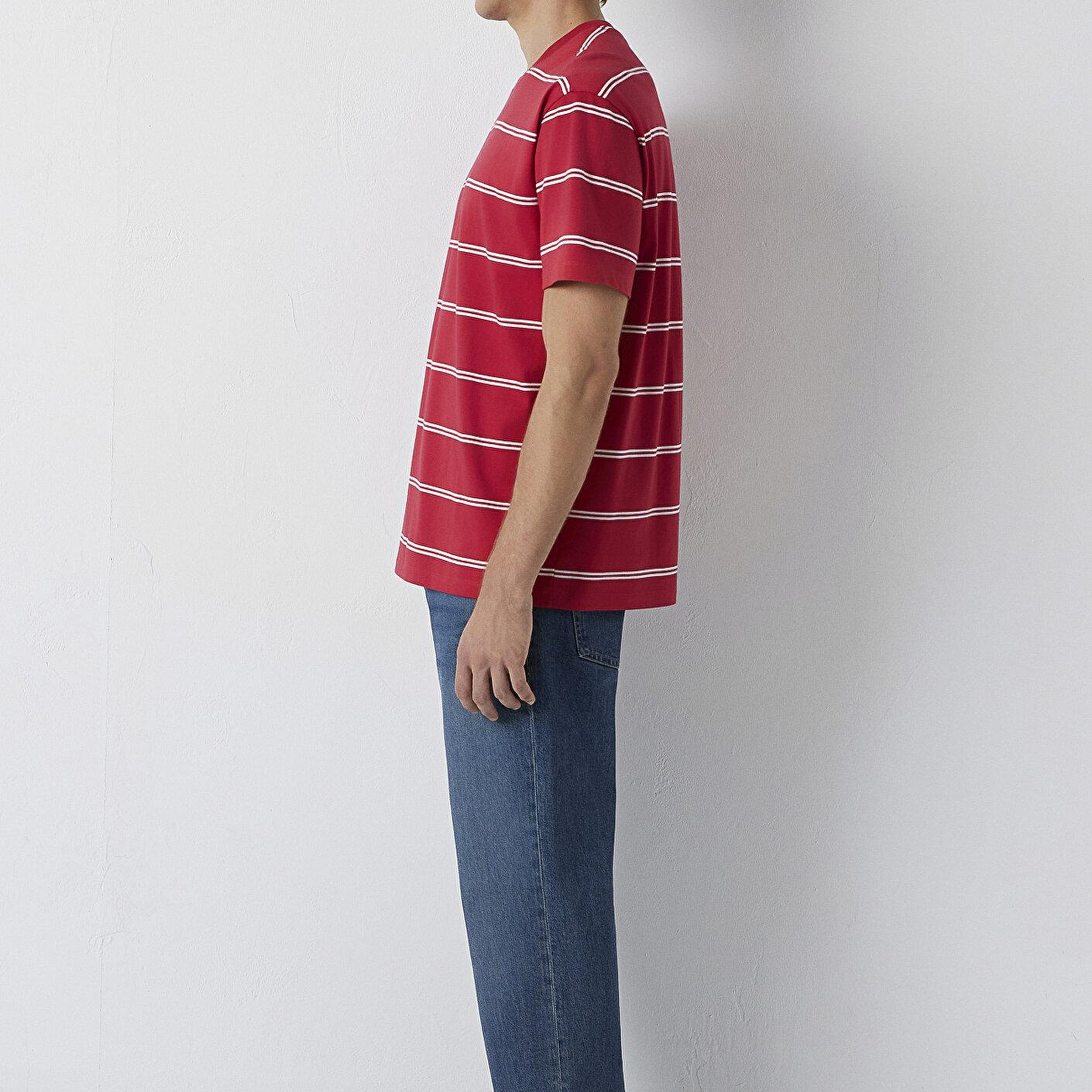 Mavi Çizgili Tişört Loose Fit / Bol Rahat Kesim 0613500-90367