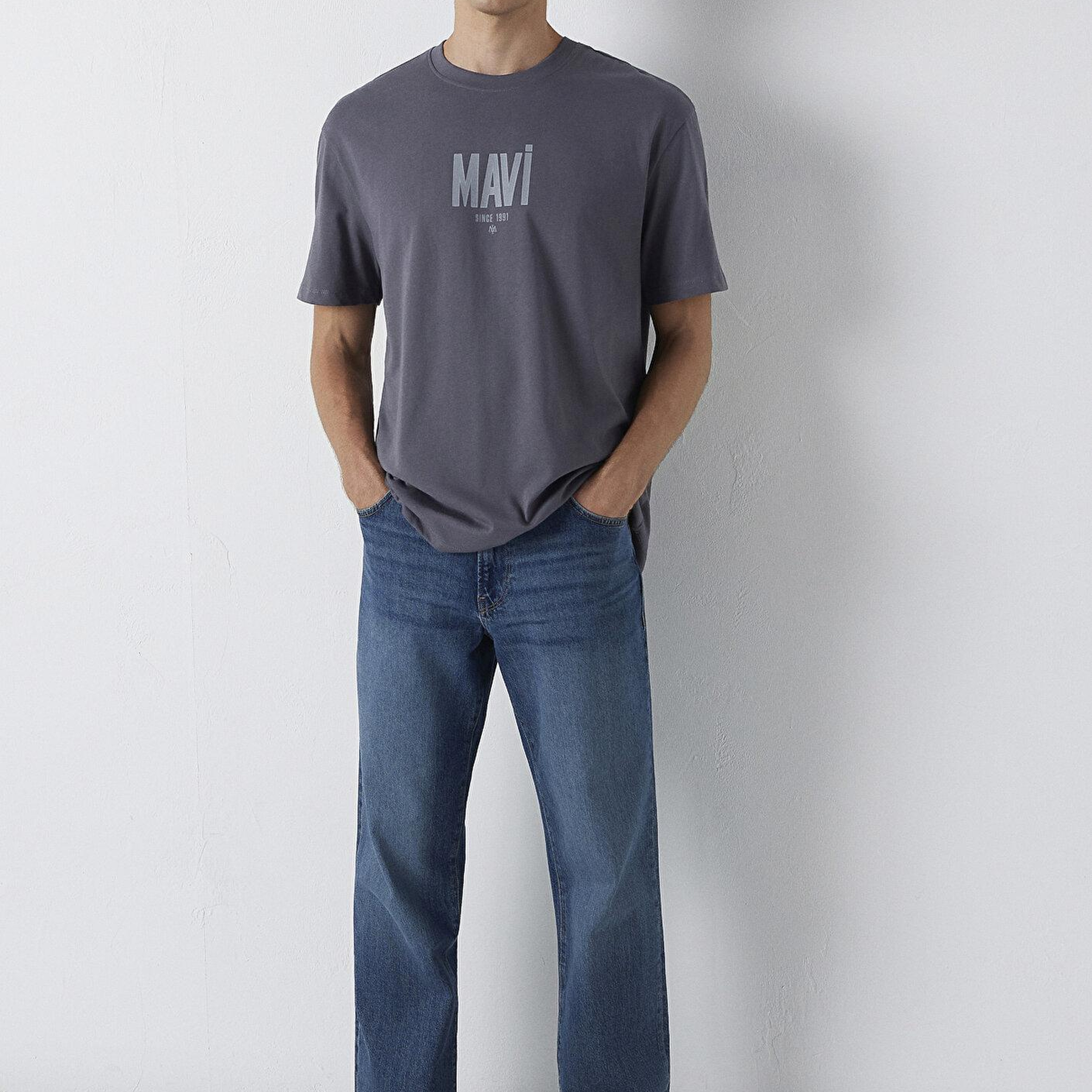 Mavi Mavi Logo Baskılı Gri Tişört Loose Fit / Bol Rahat Kesim 0613570-85540